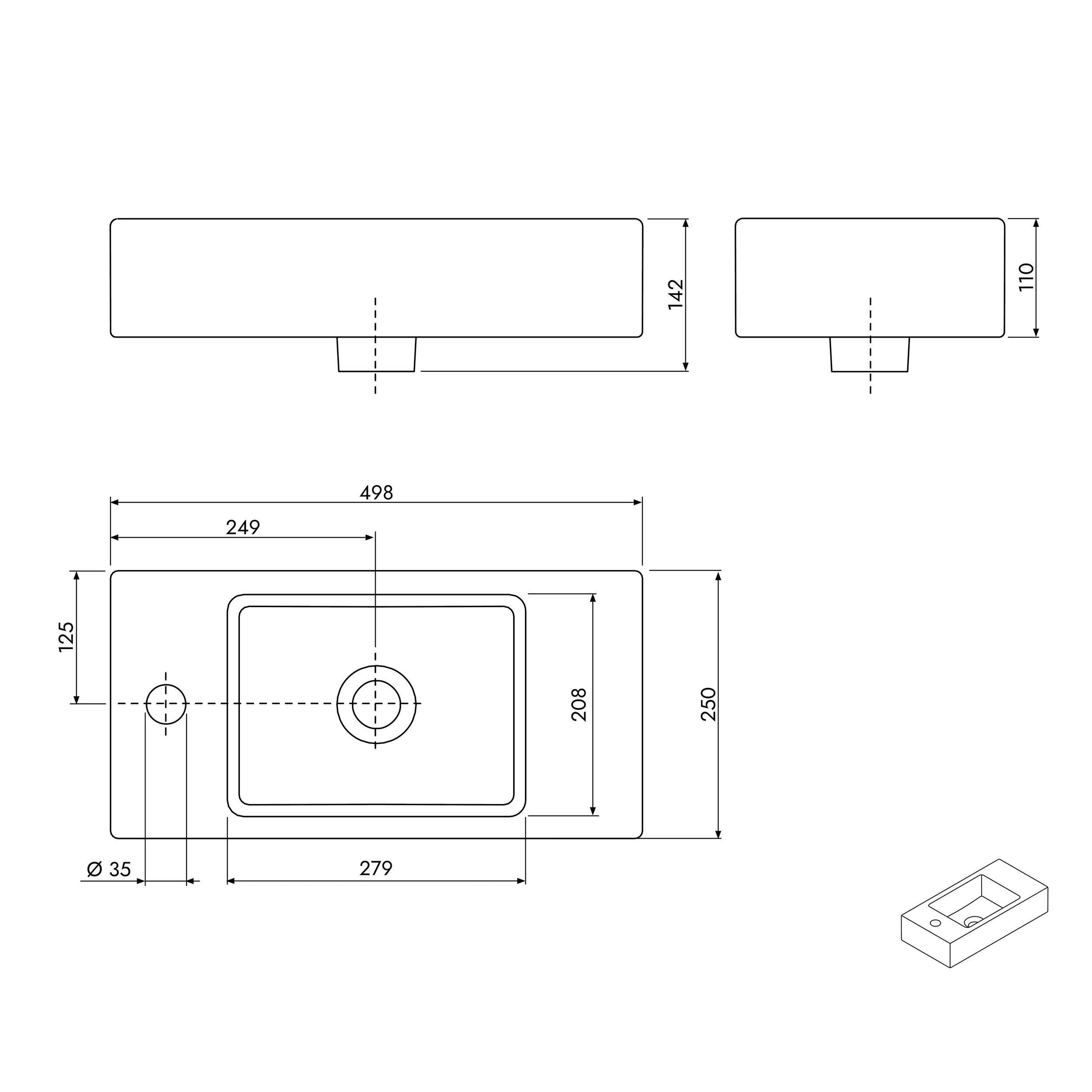 BELDIVO mueble bajo lavabo 50cm con lavabo blanco