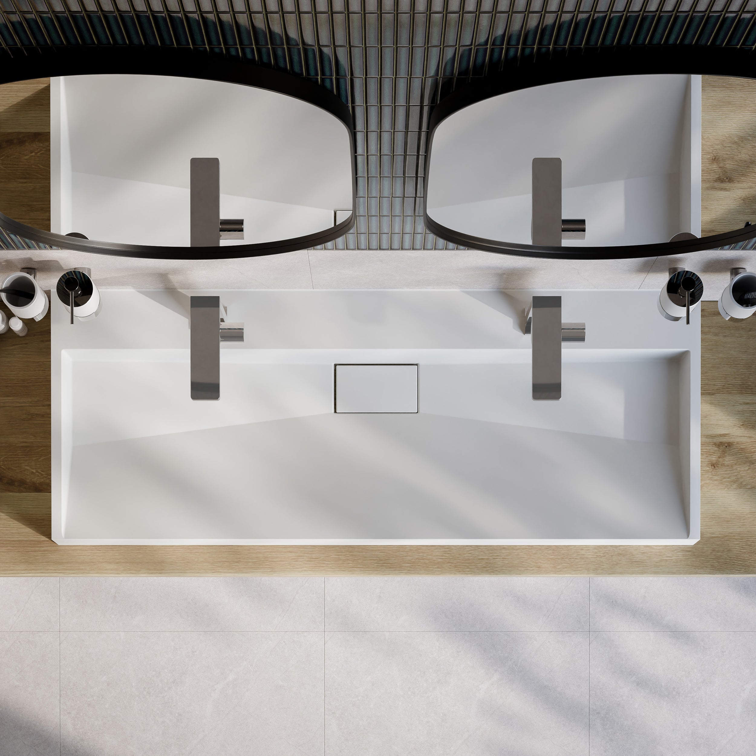 Lavabo para apoyar o colgar BS6001 - blanco - 2 orificios para grifería - longitud 120 cm