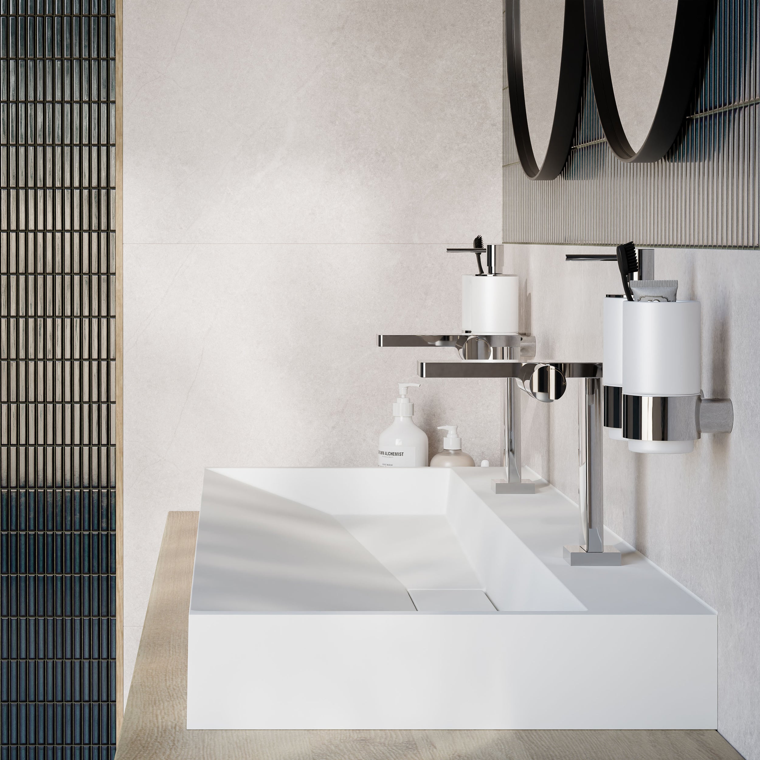 Lavabo para apoyar o colgar BS6001 - blanco - 2 orificios para grifería - longitud 120 cm