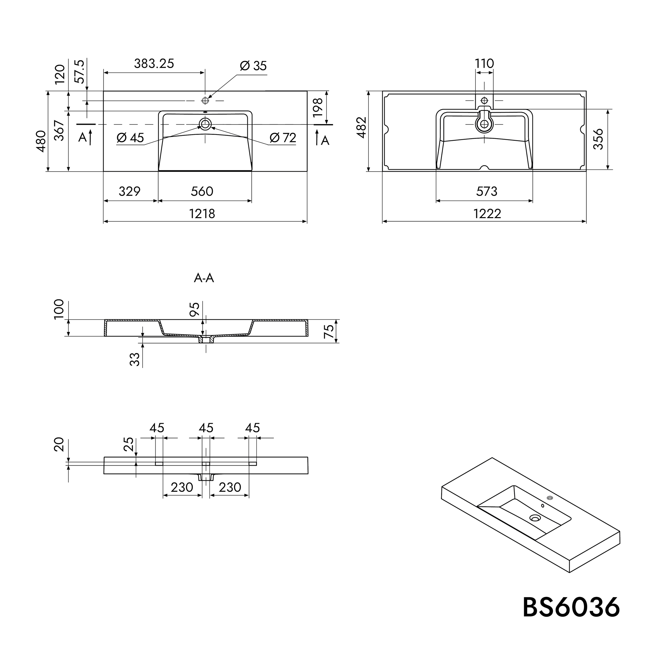 Lavabo mural de mármol fundido BS6036