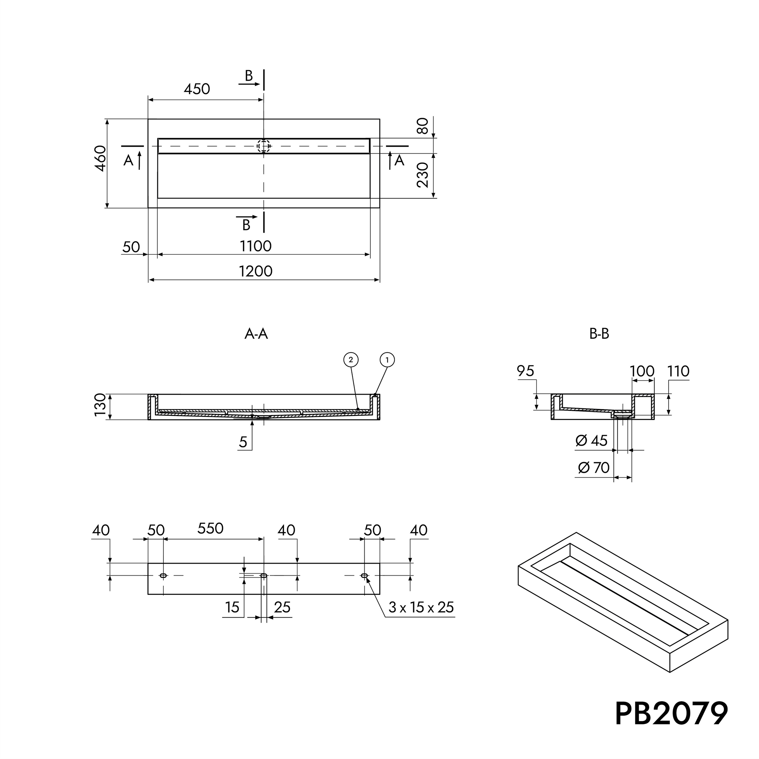 Lavabo para apoyar o para montaje mural PB2079 de piedra sólida