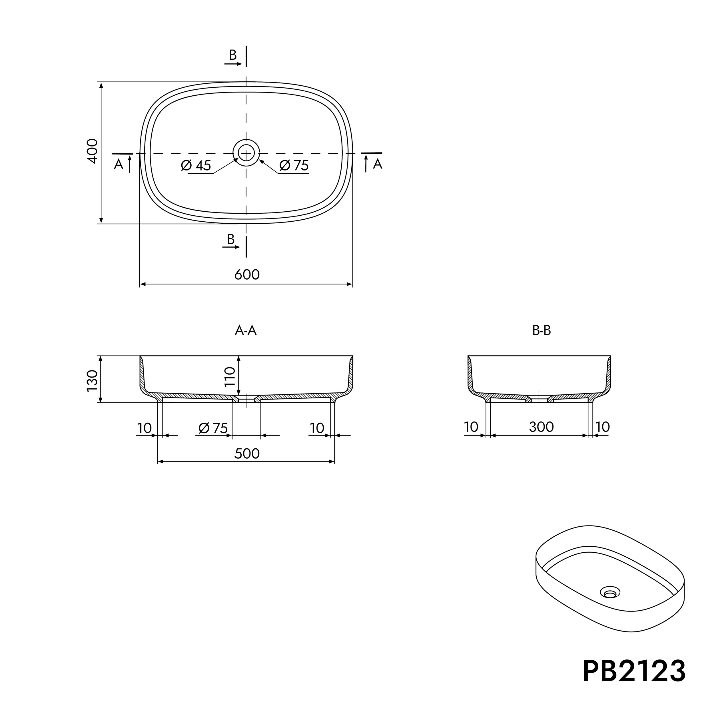 Lavabo sobre encimera PB2123
