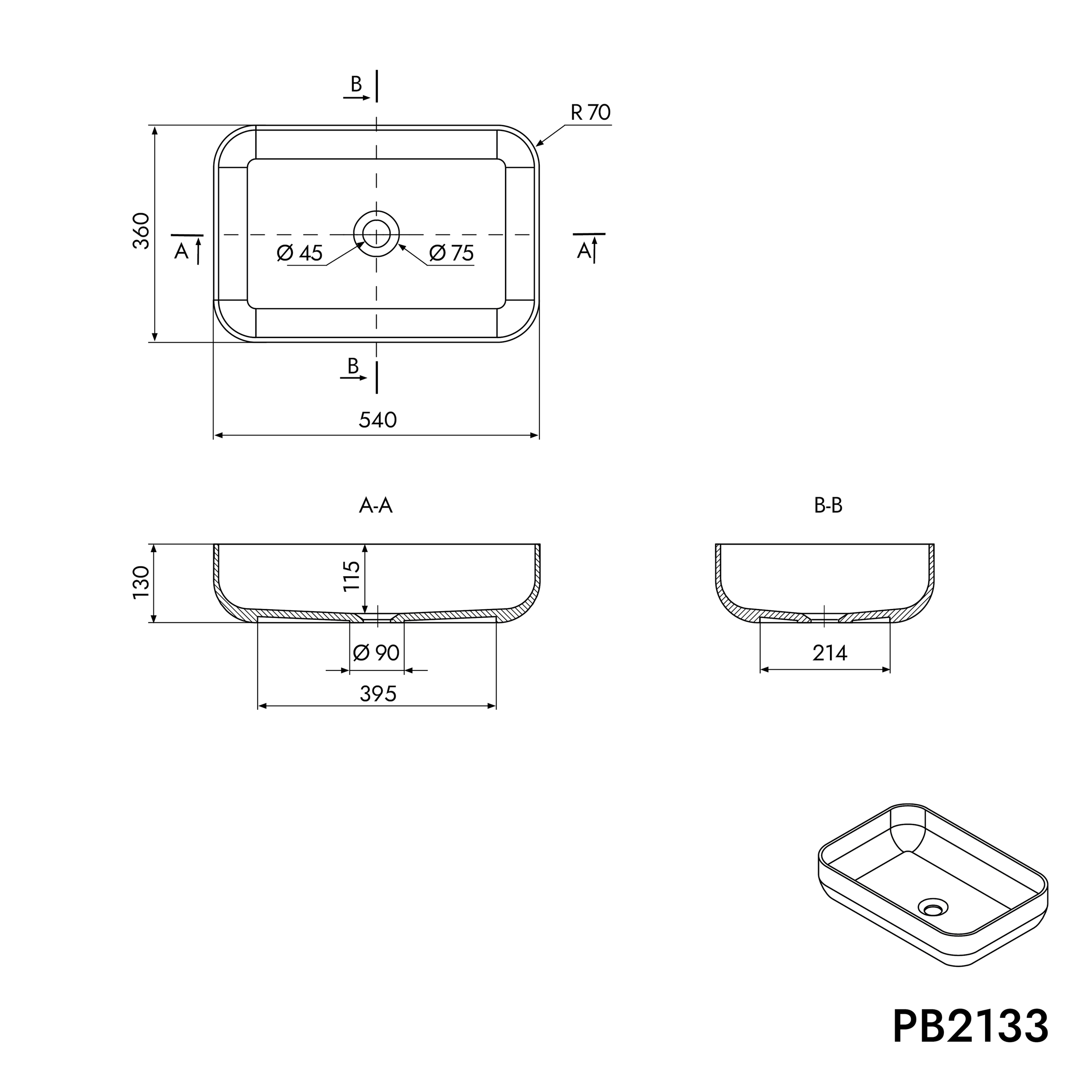 Lavabo sobre encimera PB2133