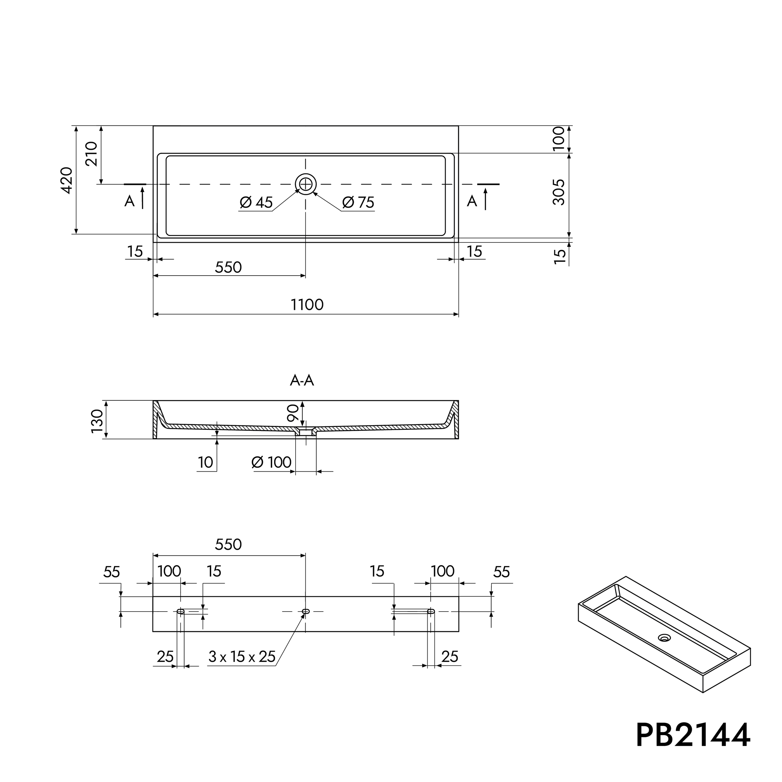 Lavabo sobre encimera Lavabo mural PB2144-1