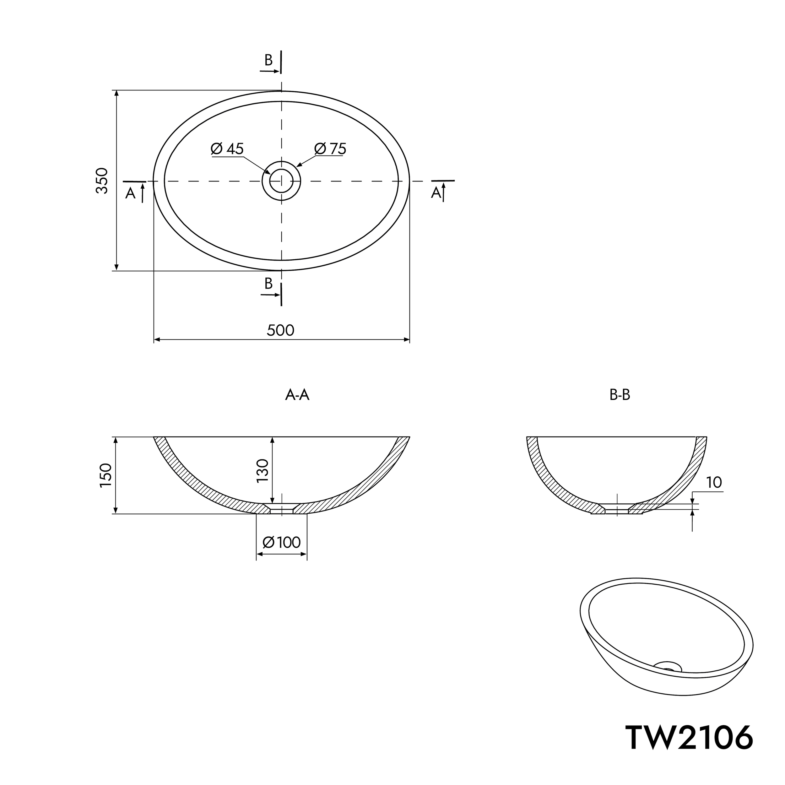 Lavabo sobre encimera TW2106