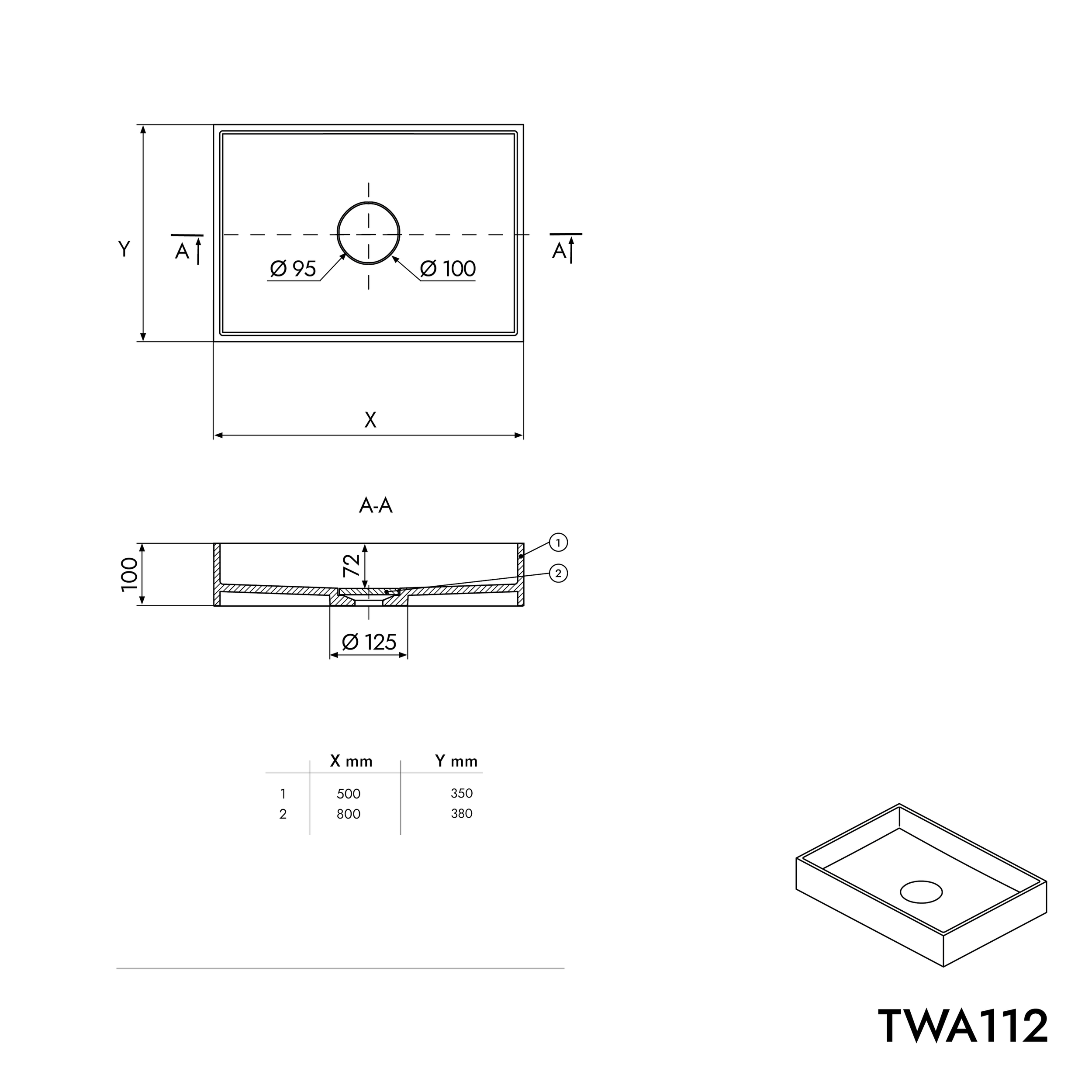 Lavabo sobre encimera TWA112