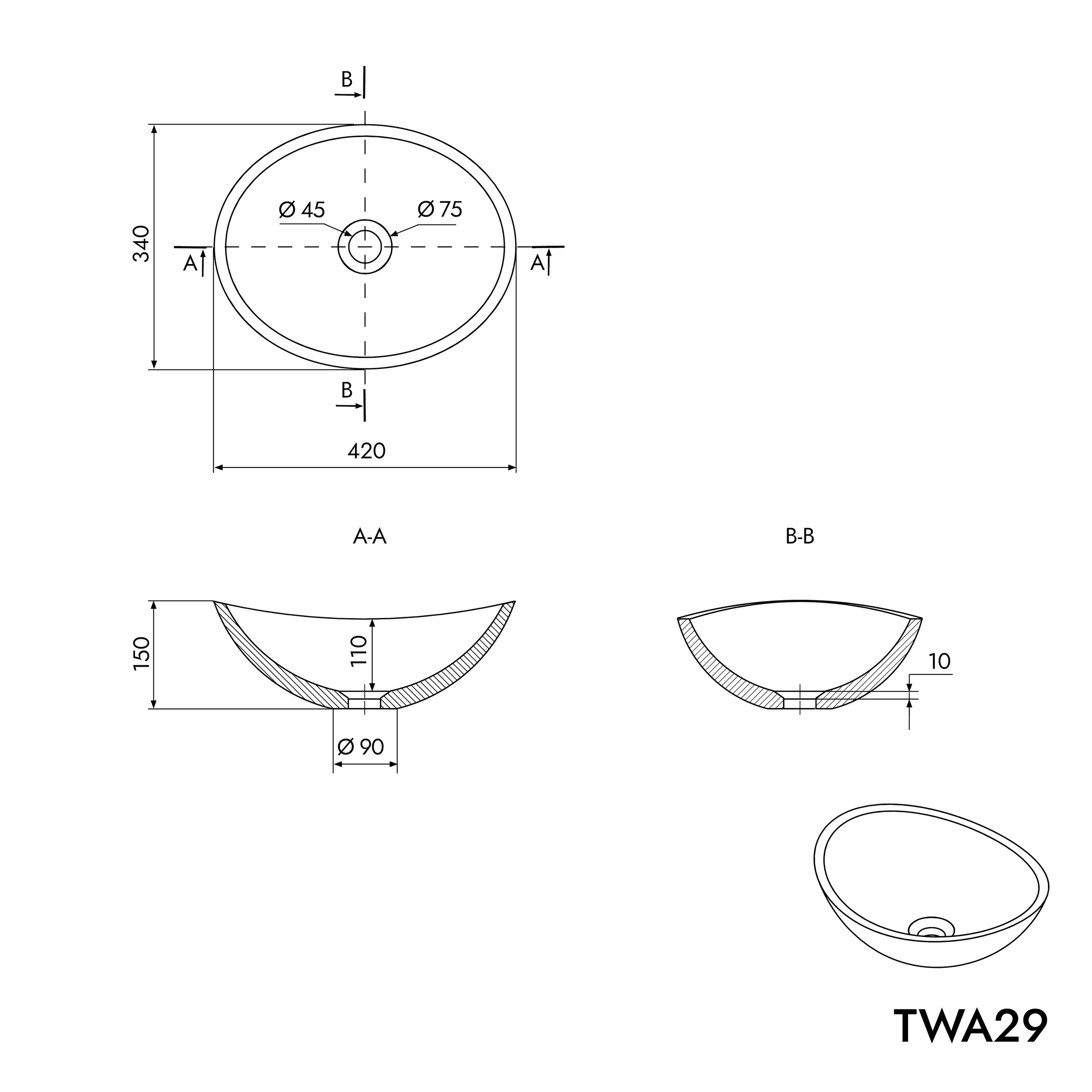 Lavabo sobre encimera TWA29