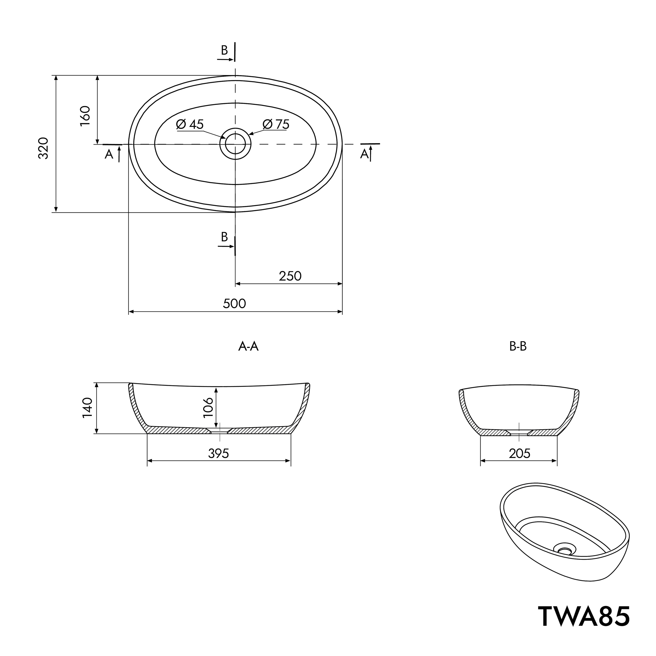 Lavabo de encimera TWA85