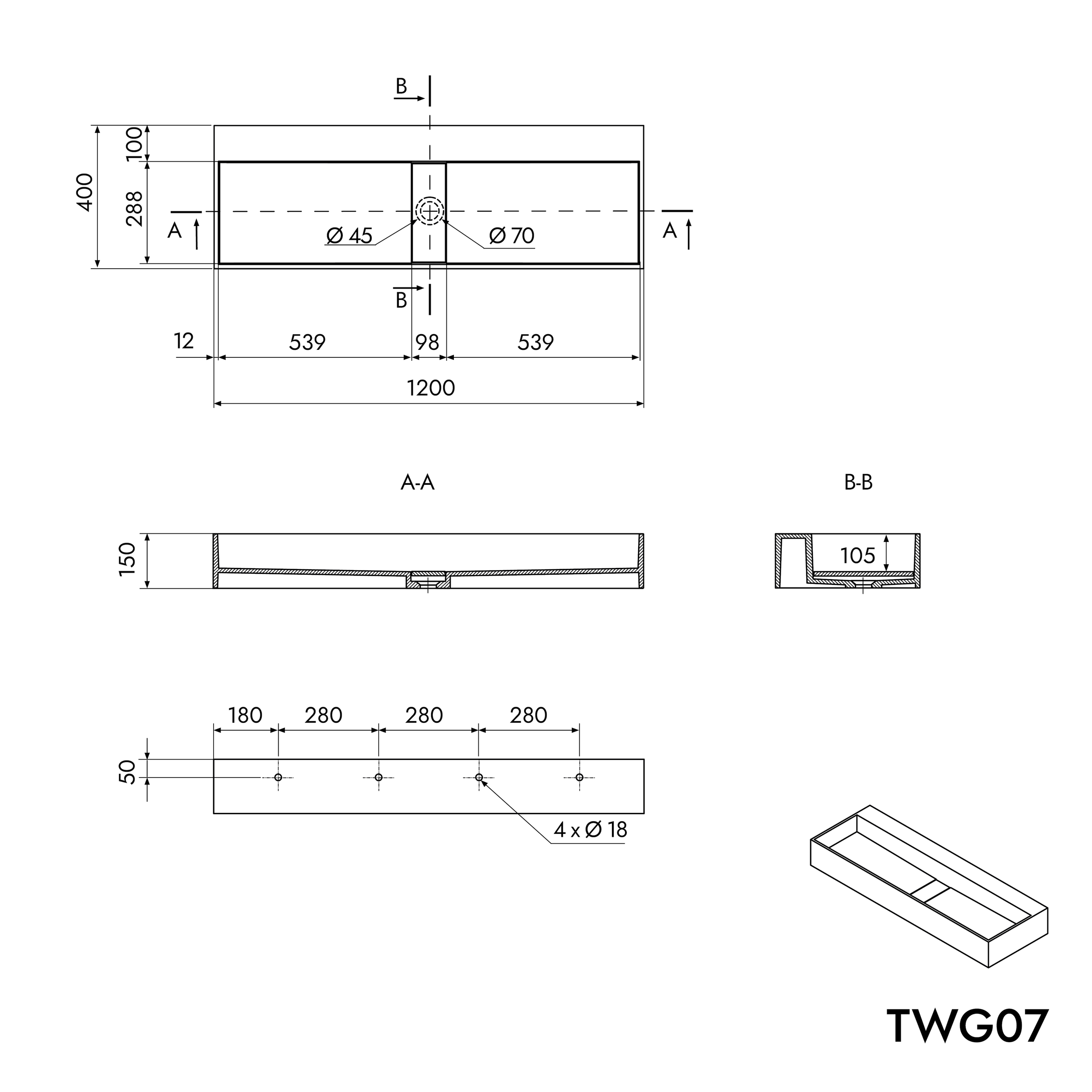 Lavabo de pared Lavabo de encimera TWG07