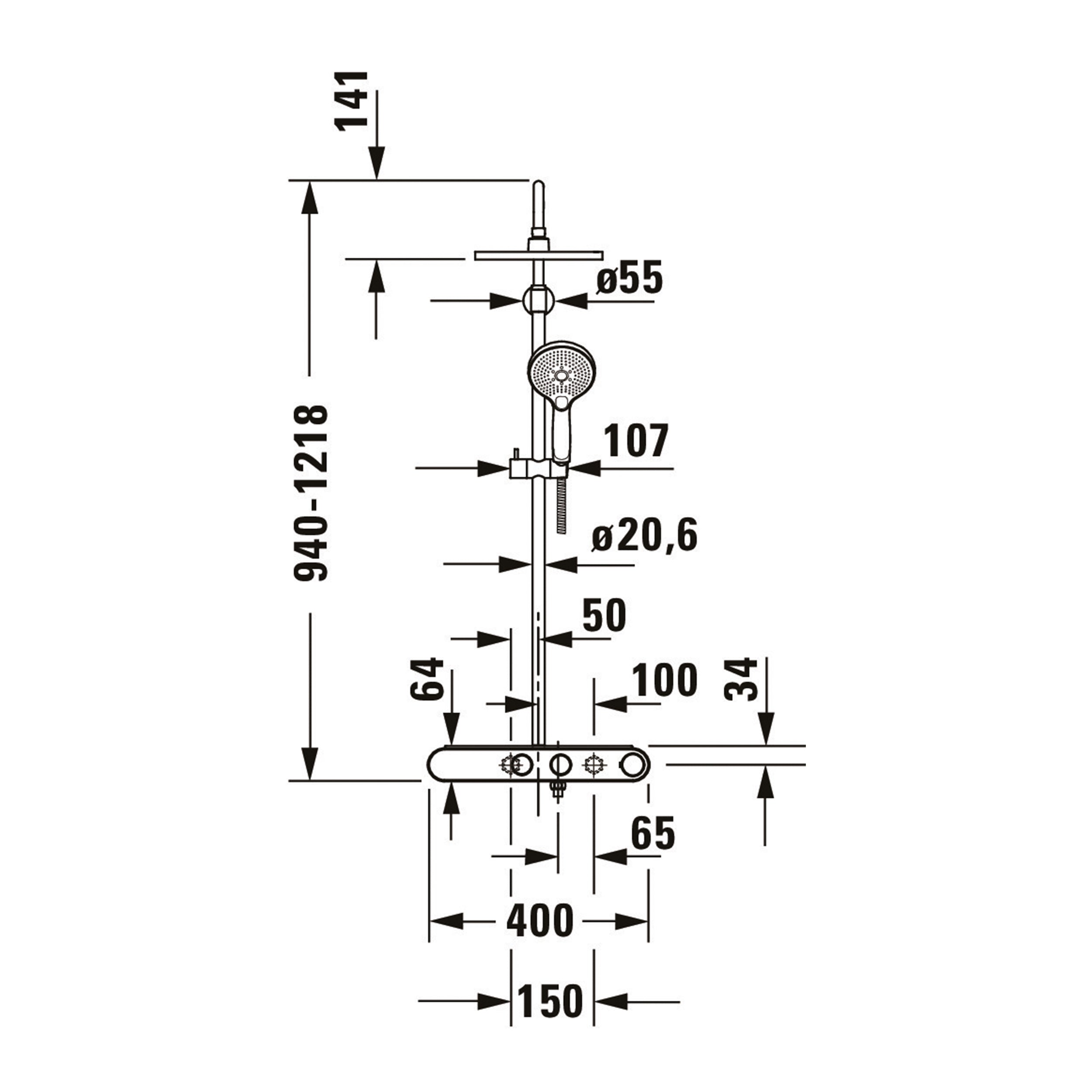 Sistema de ducha Duravit con termostato y repisa de vidrio