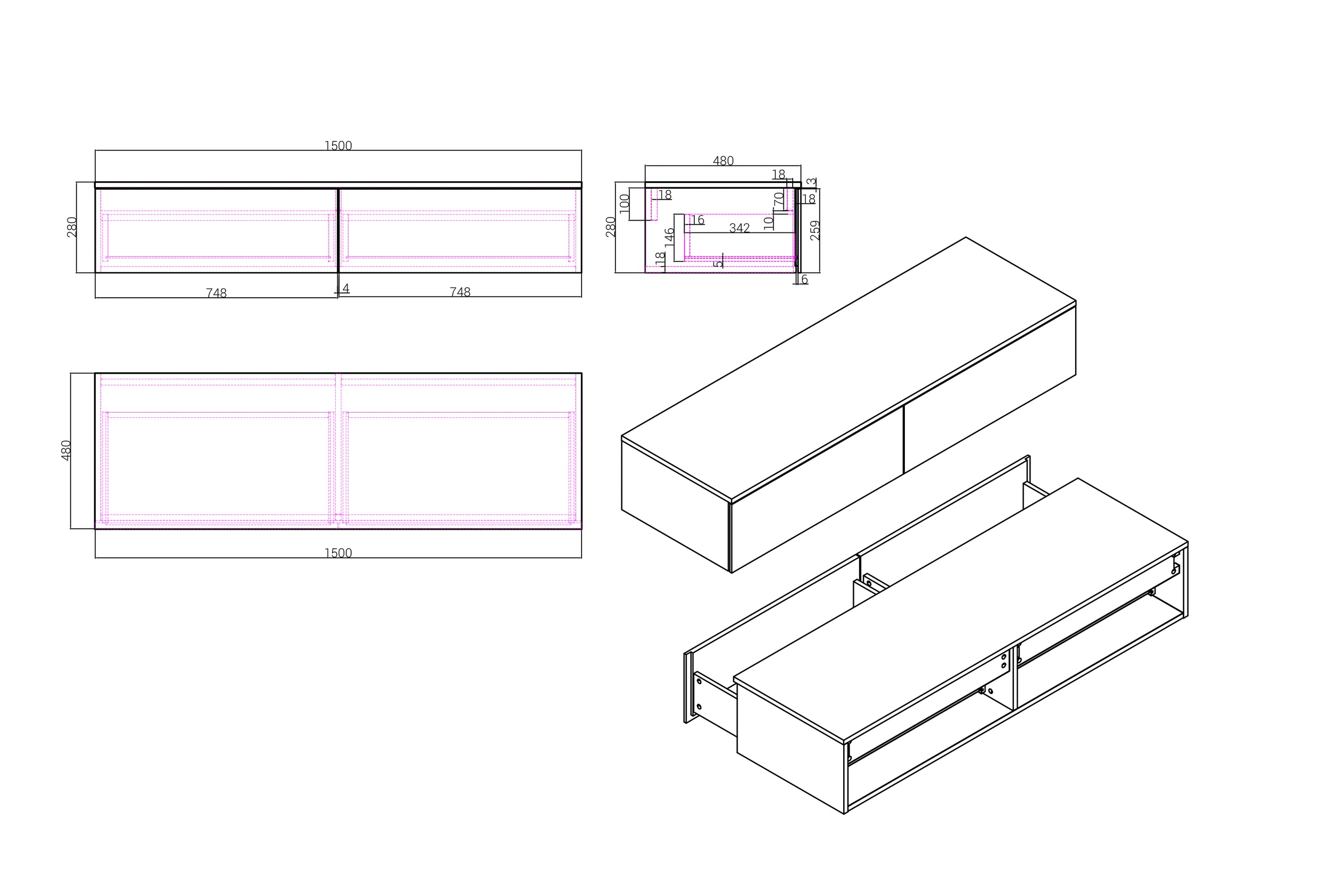Mueble bajo lavabo TLB 150-48