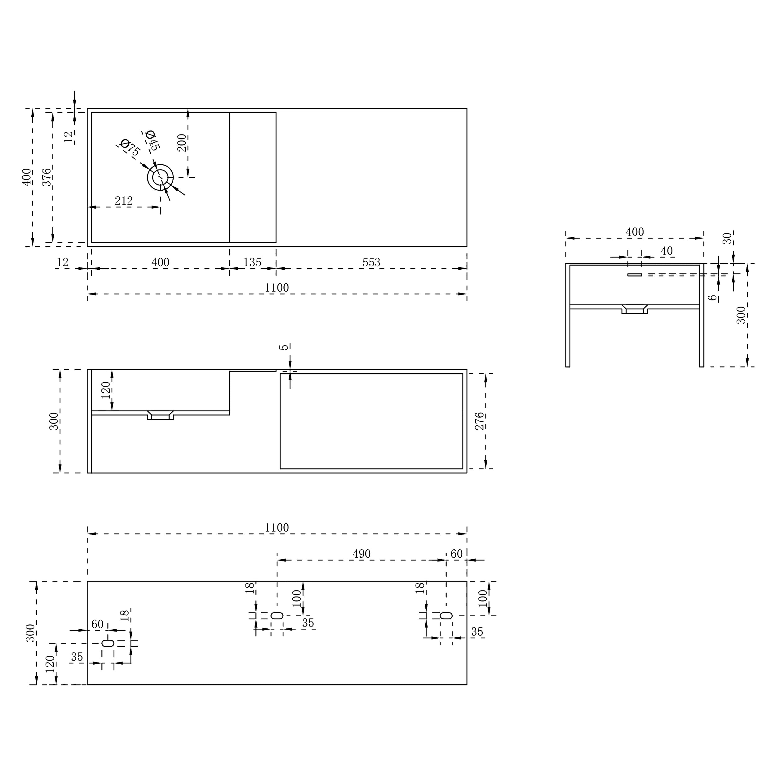 Lavabo de pared TWG36 en fundición mineral