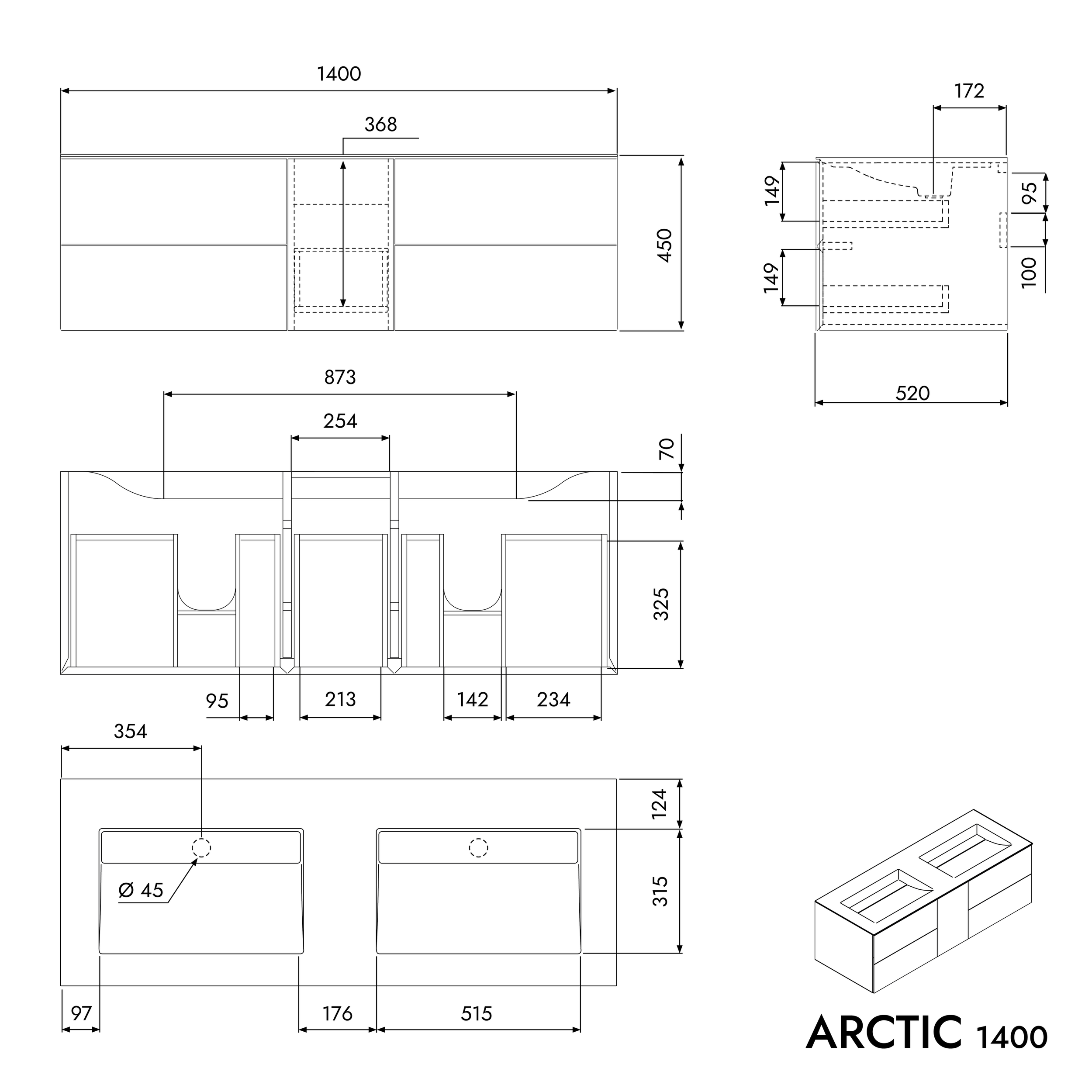 Mueble bajo de lavabo ARCTIC 1400