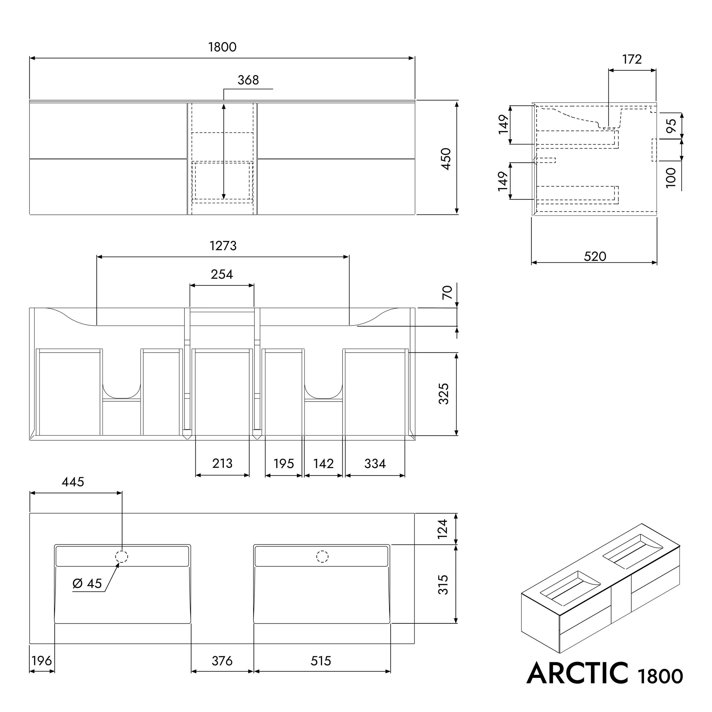 Mueble bajo lavabo ARCTIC 1800