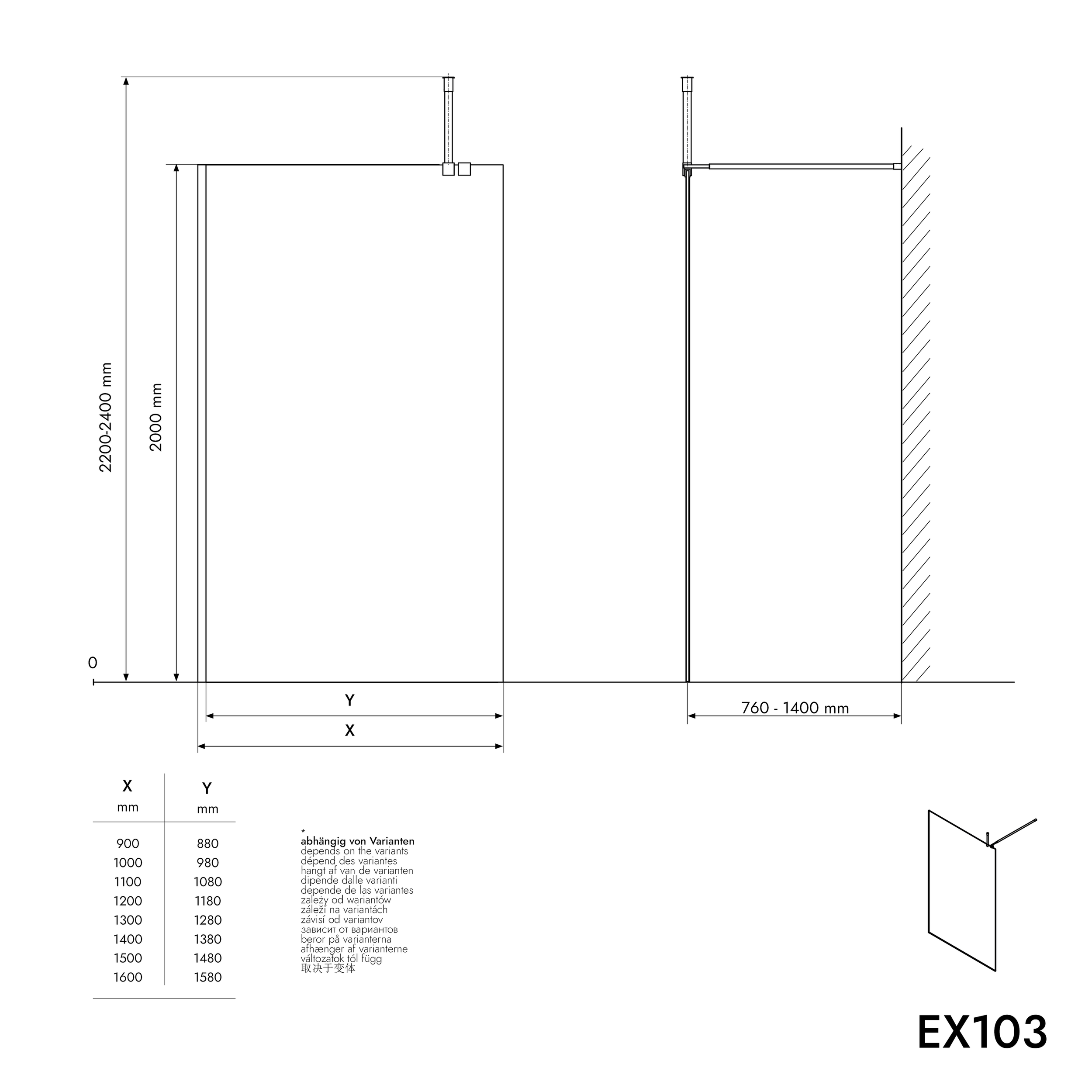 Walk-In 10 mm Súper Vidrio Blanco EX103