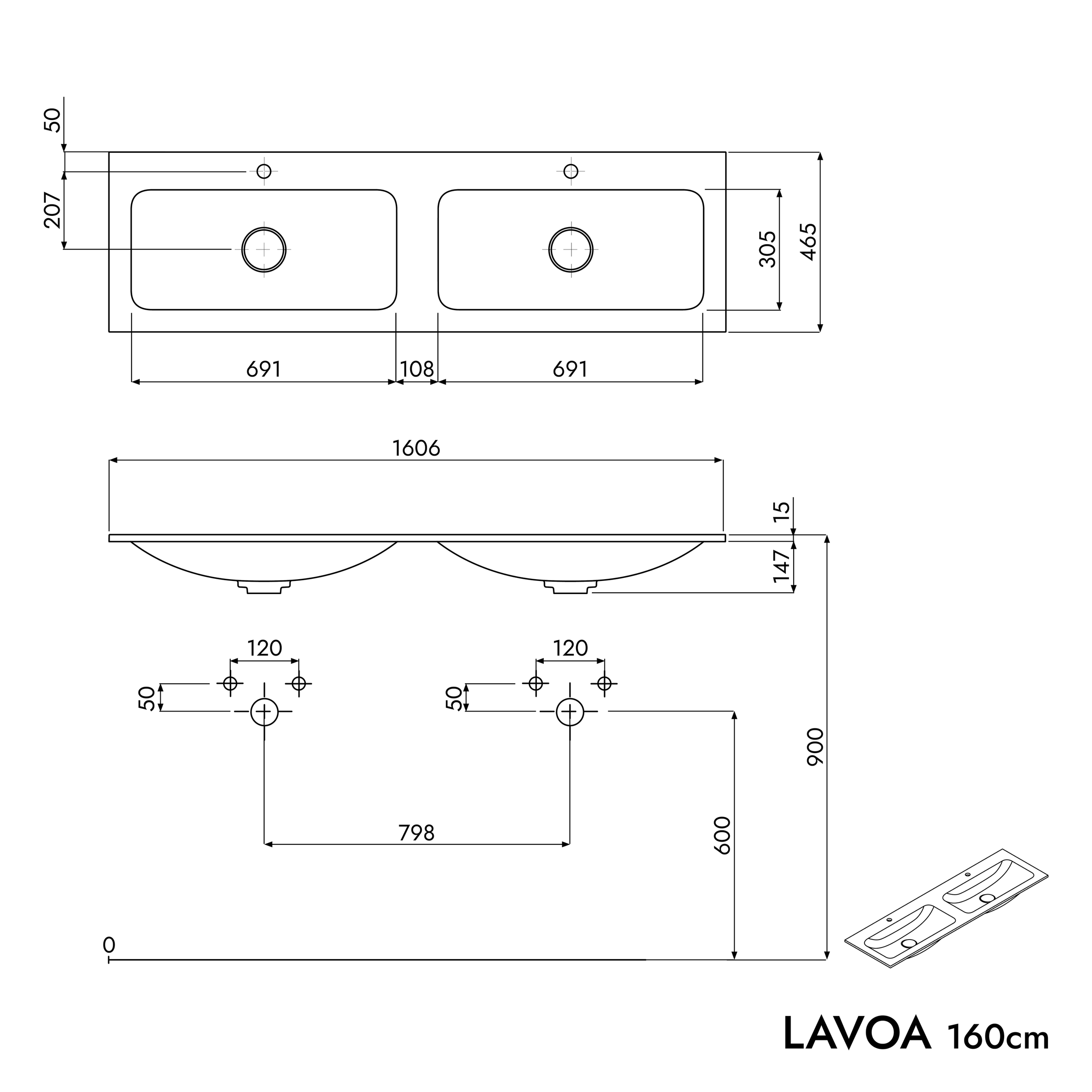 Mueble de lavabo LAVOA 160 cm