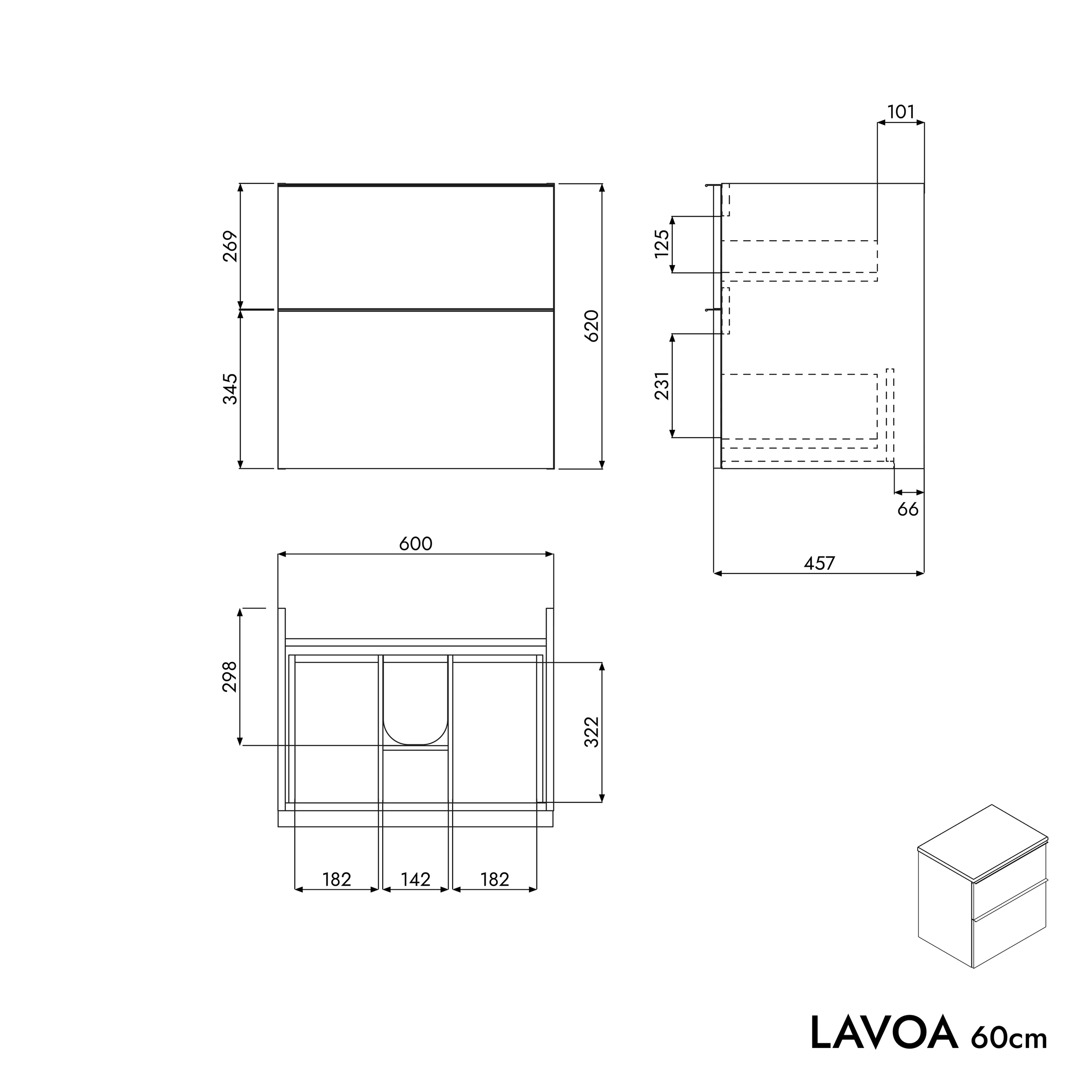 Mueble de cuarto de baño lavabo LAVOA 60 cm