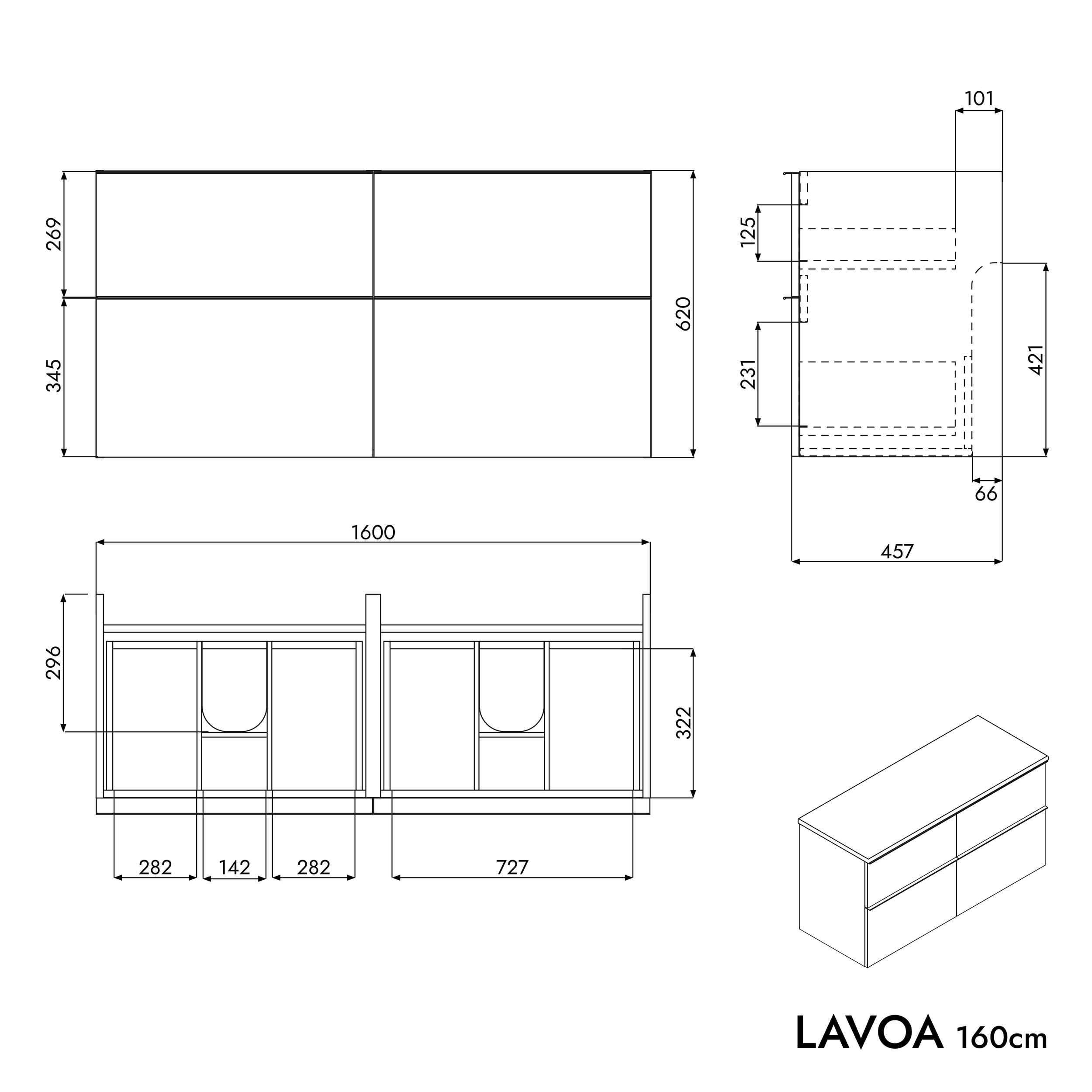 Mueble de cuarto de baño lavabo LAVOA 160 cm