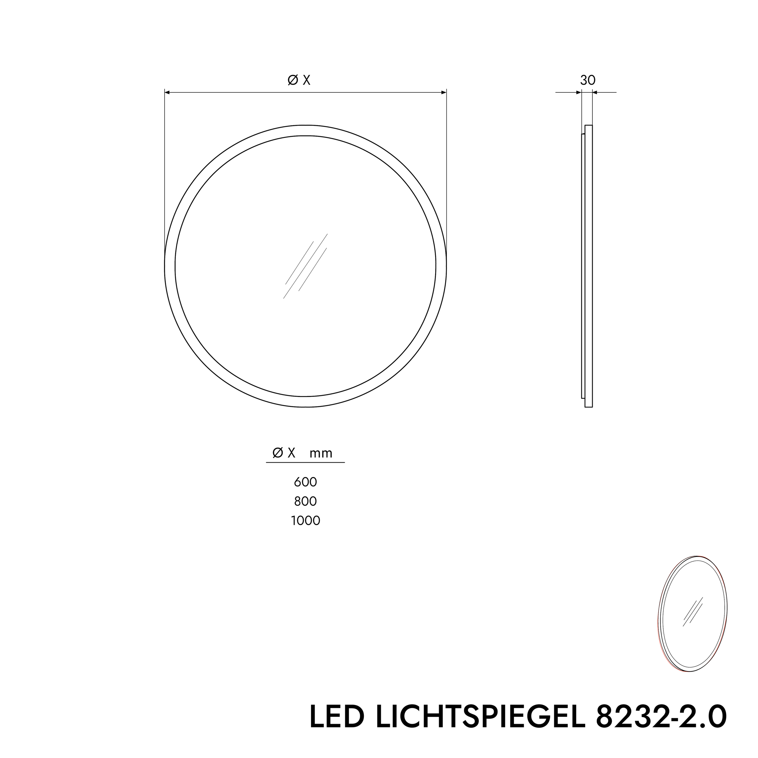 Espejo de luz LED 8232-2.0 redondo