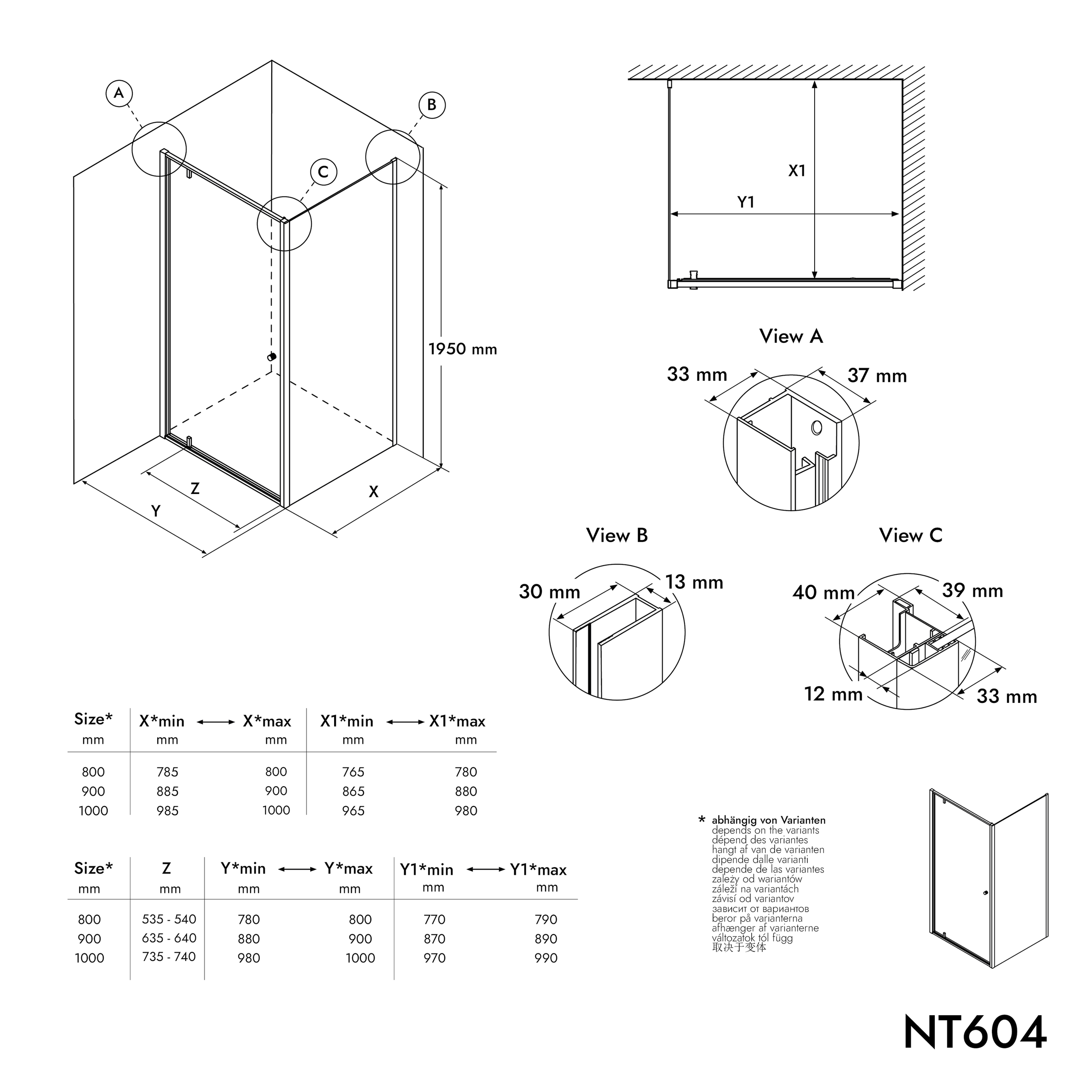 Ducha de esquina con puerta giratoria NT604 - FLEX