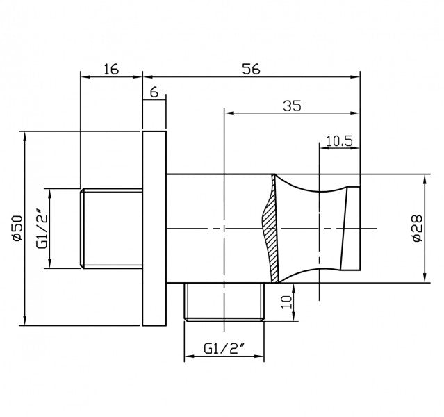 Codo de conexión a pared BA003 con soporte para ducha