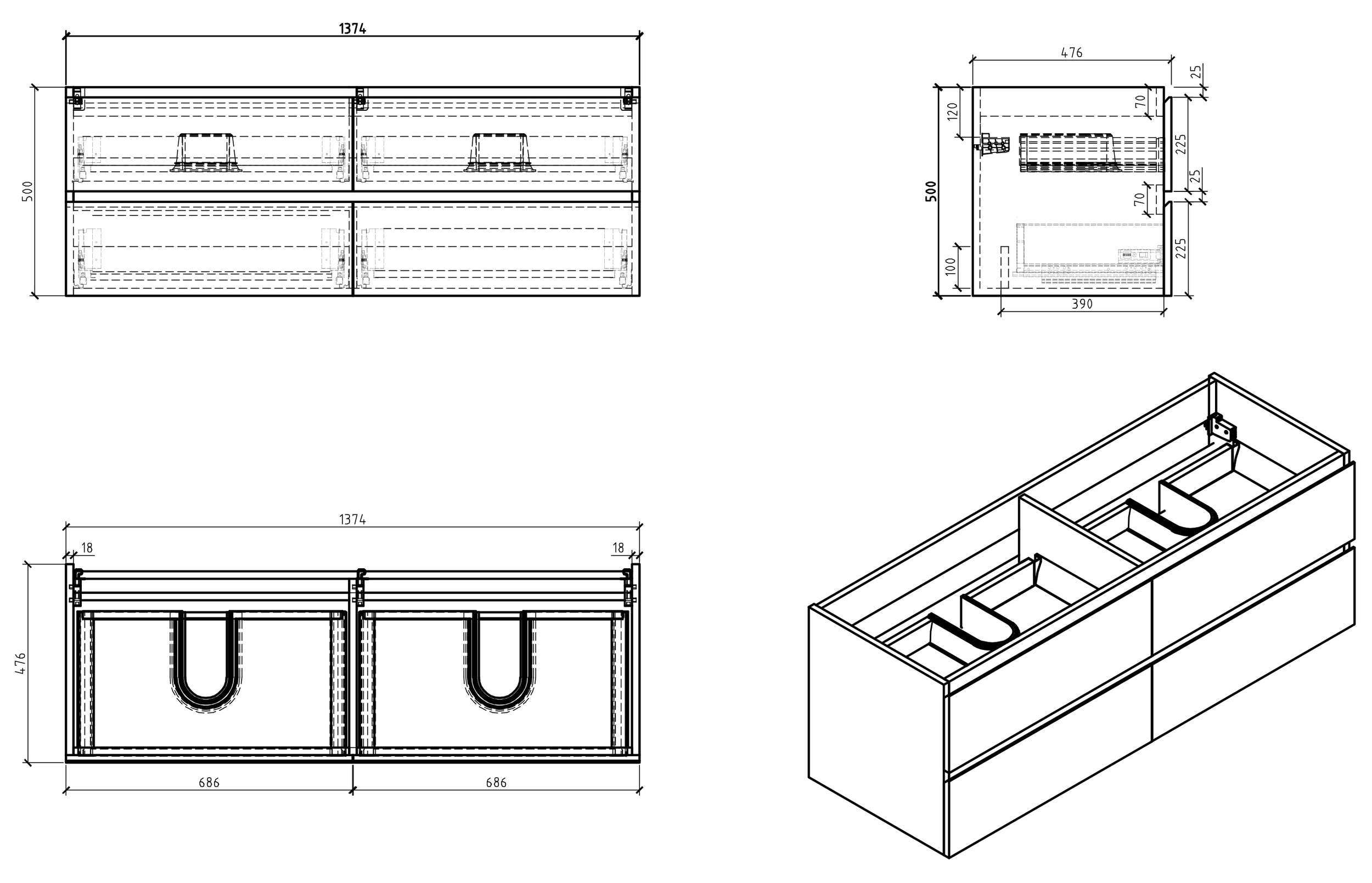 Mueble bajo lavabo Alice 1380