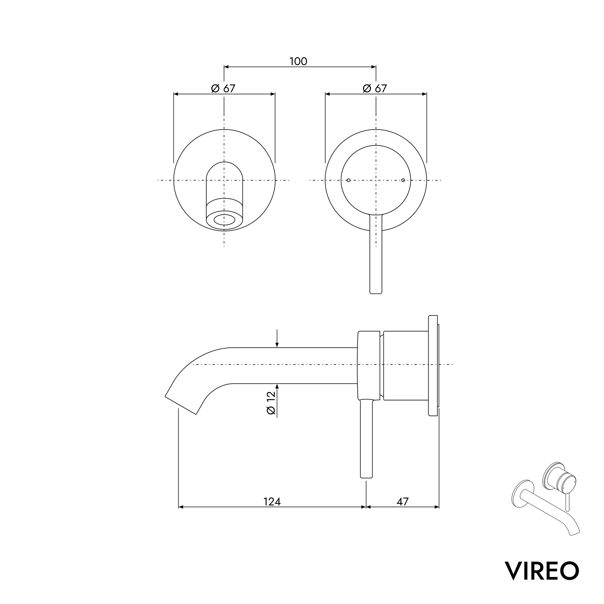 Grifo de lavabo mural VIREO