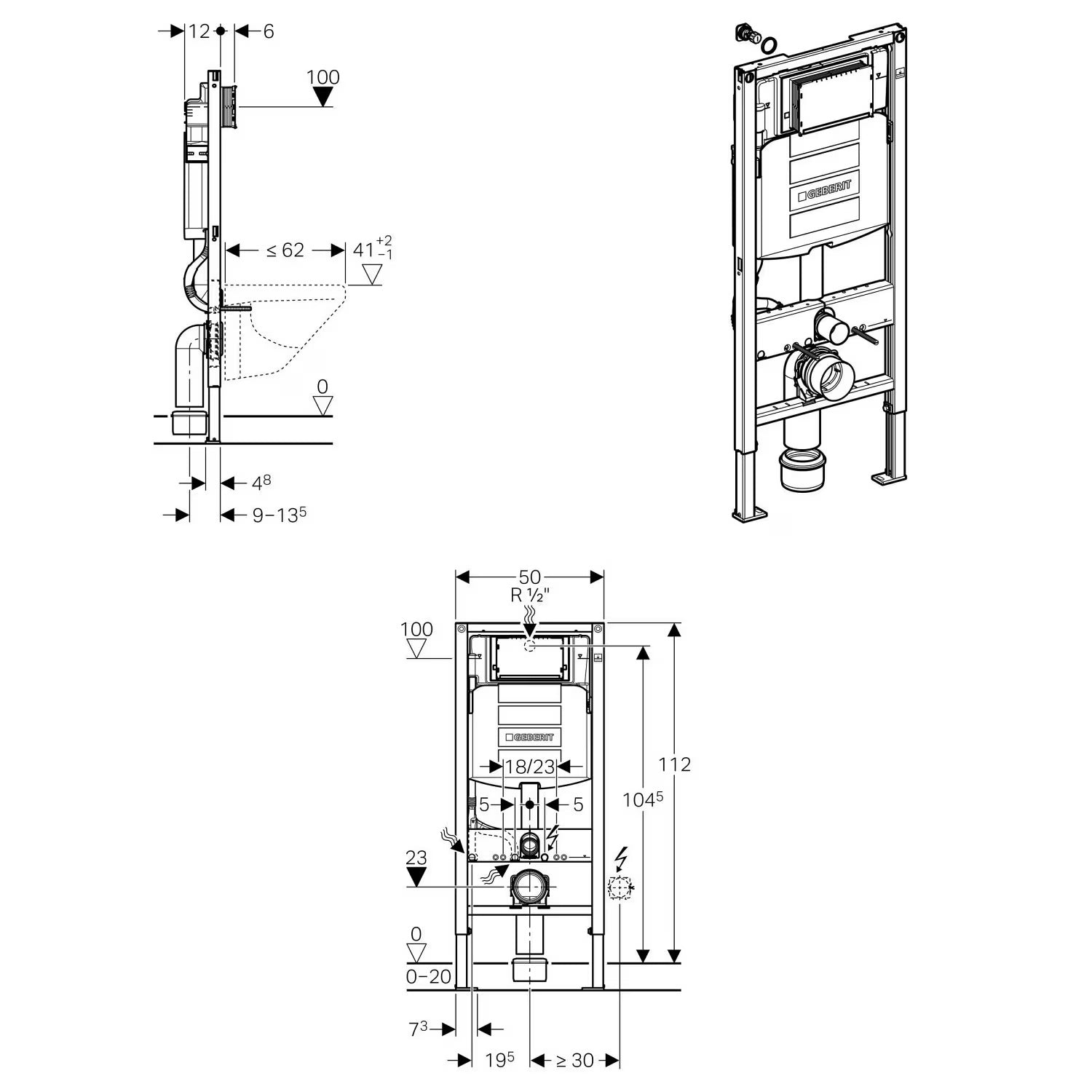 Juego completo de inodoro con ducha Basic 1104 con elemento de pared previa Geberit Duofix
