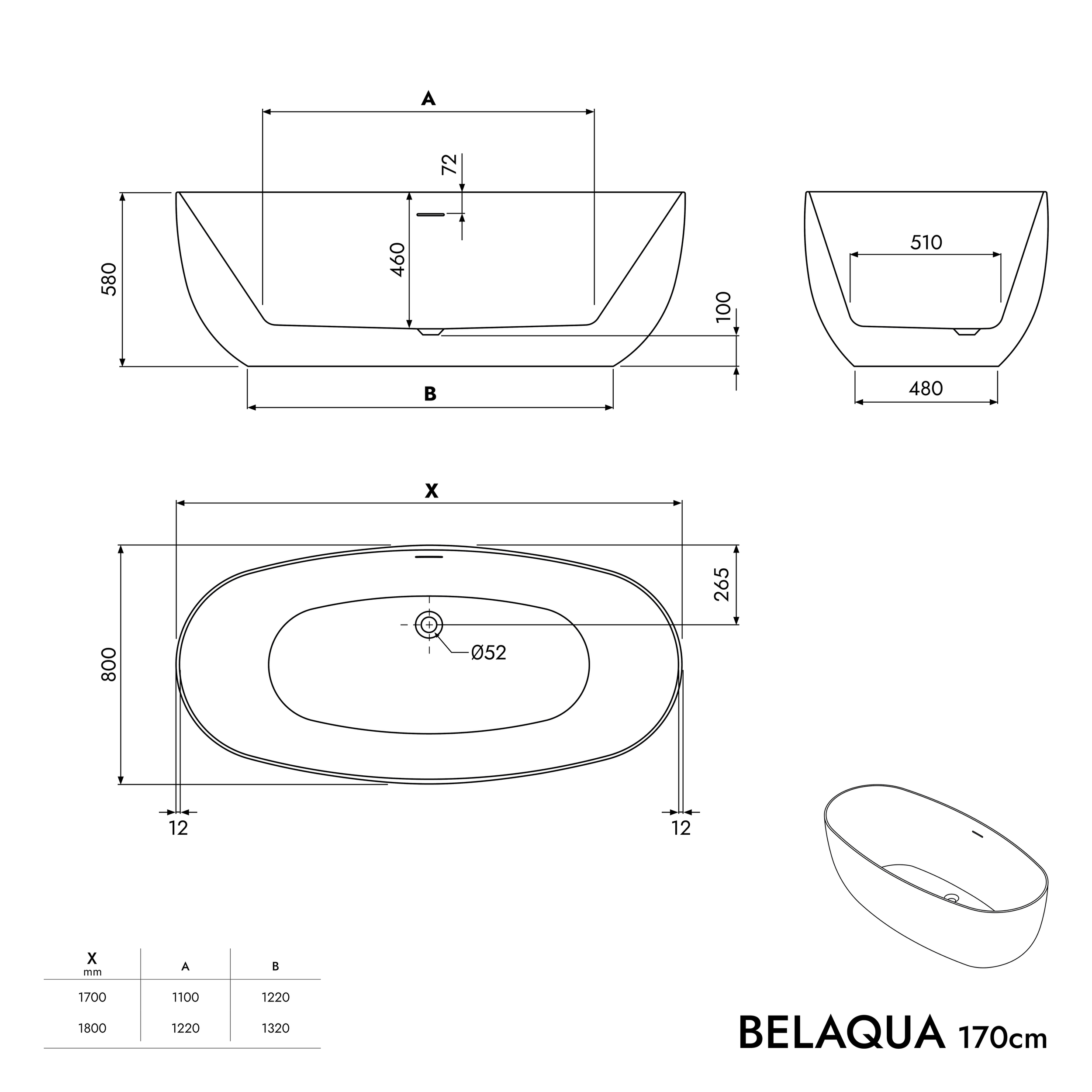 Bañera exenta BELAQUA 2.0 acrílico blanco mate