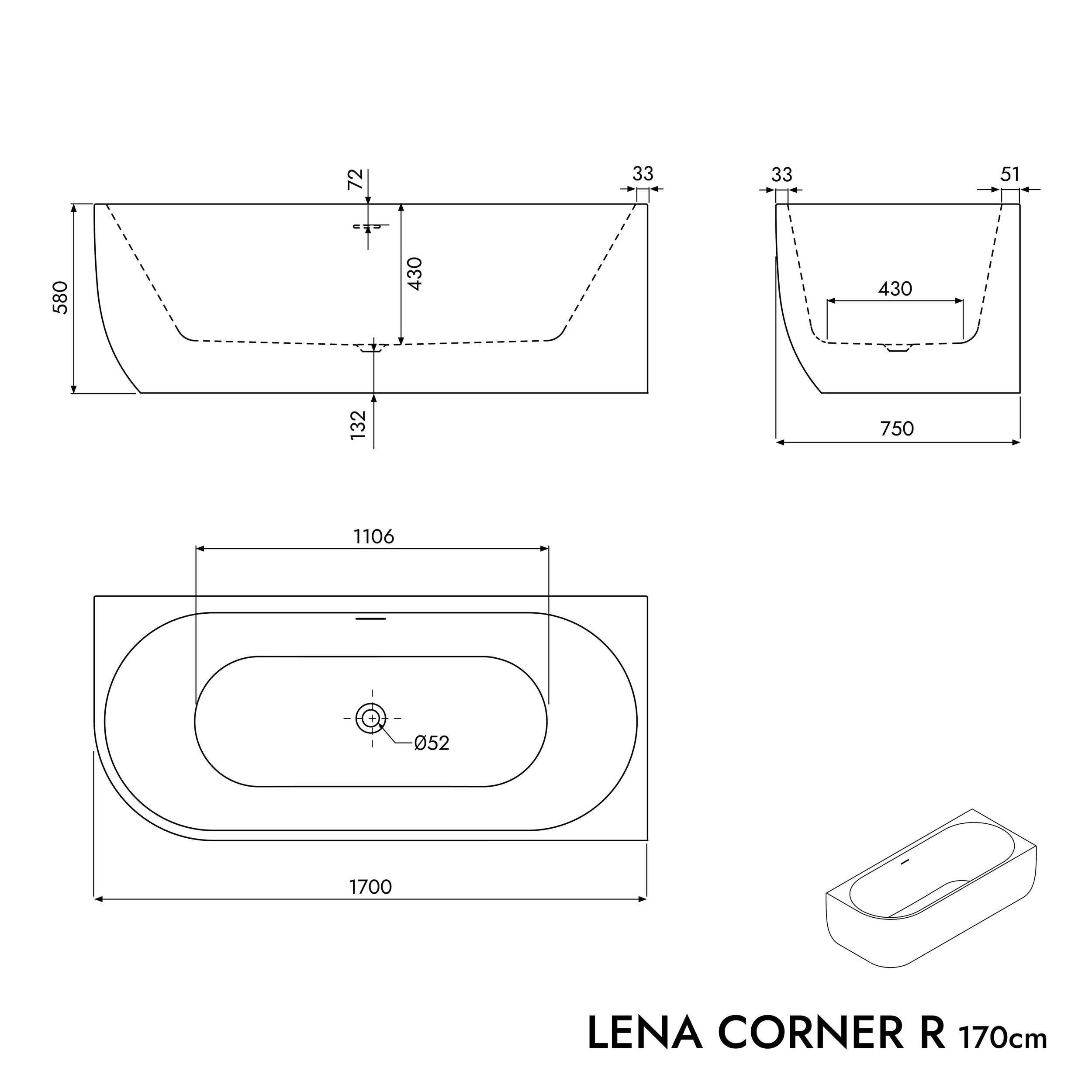 Bañera semi exenta LENA CORNER