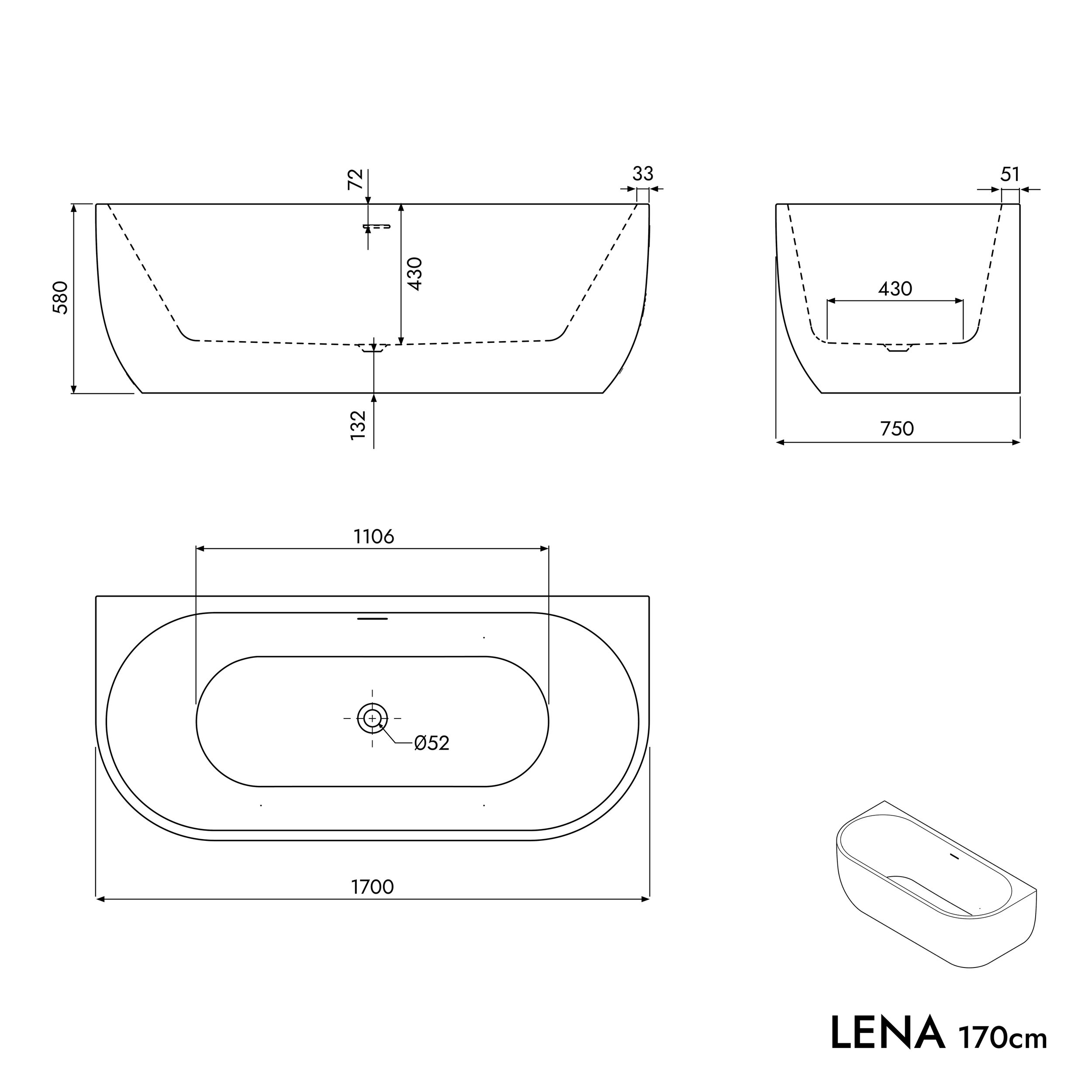 Bañera semi exenta LENA