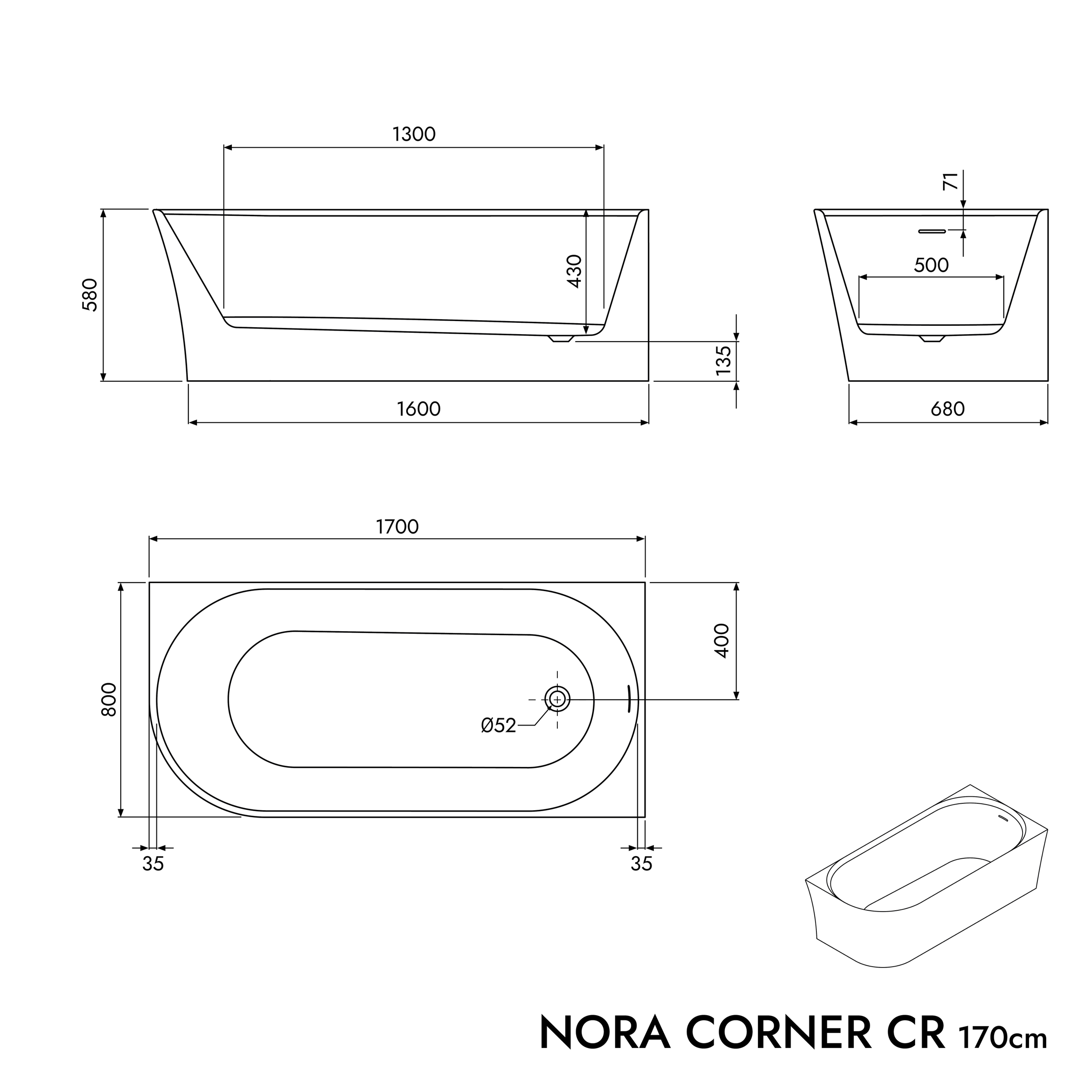 Bañera semi independiente ahorradora de espacio NORA CORNER Acrílico Blanco Mate