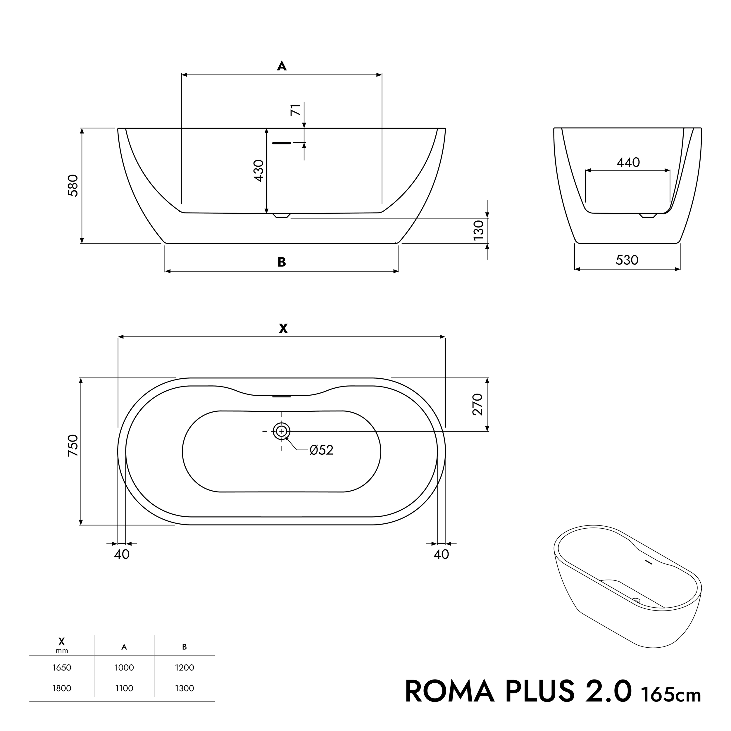 Bañera exenta ROMA PLUS 2.0 acrílica