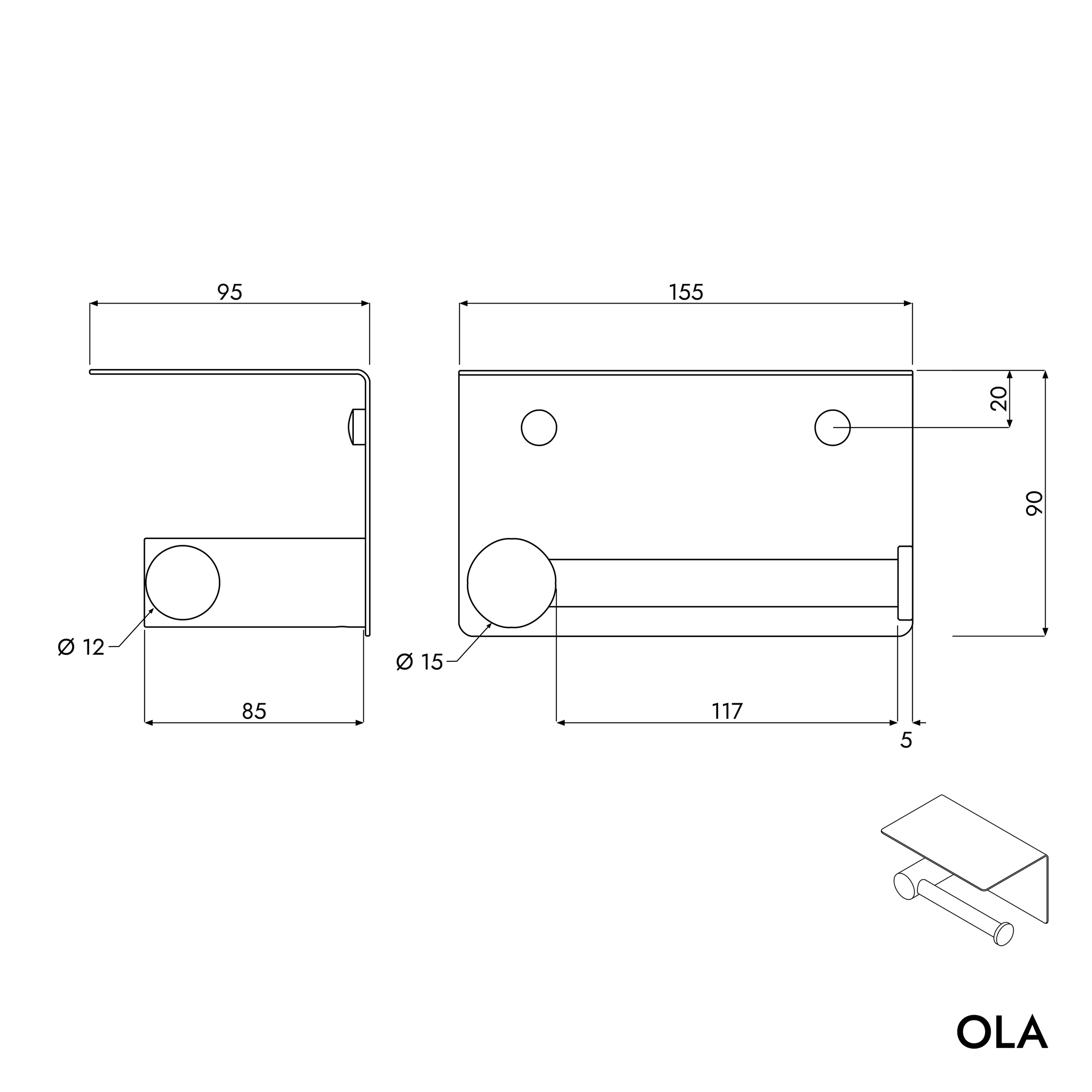 Portarrollos de papel OLA - con estante