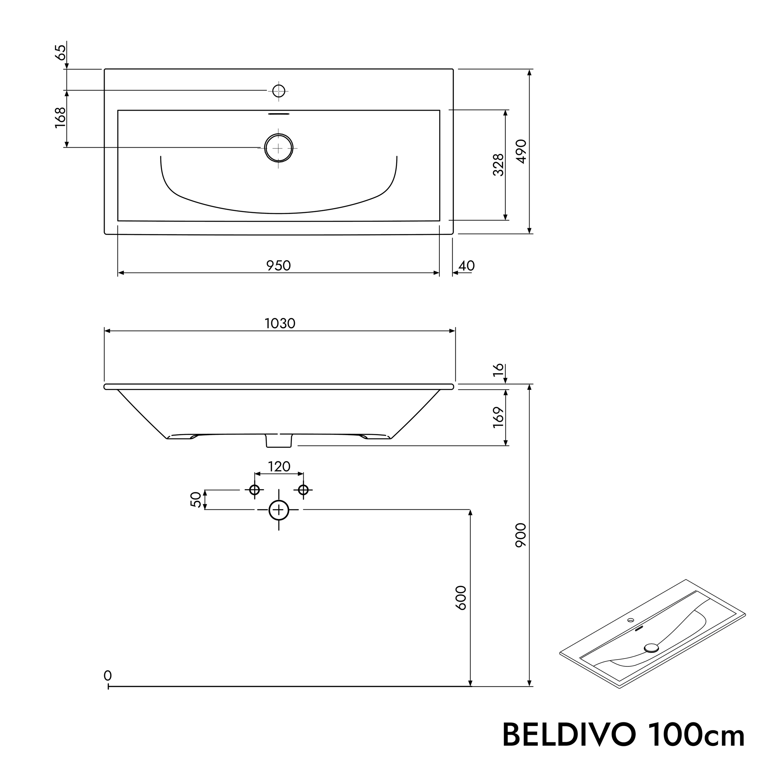 Conjunto de muebles de baño BELDIVO 100 cm con lavabo