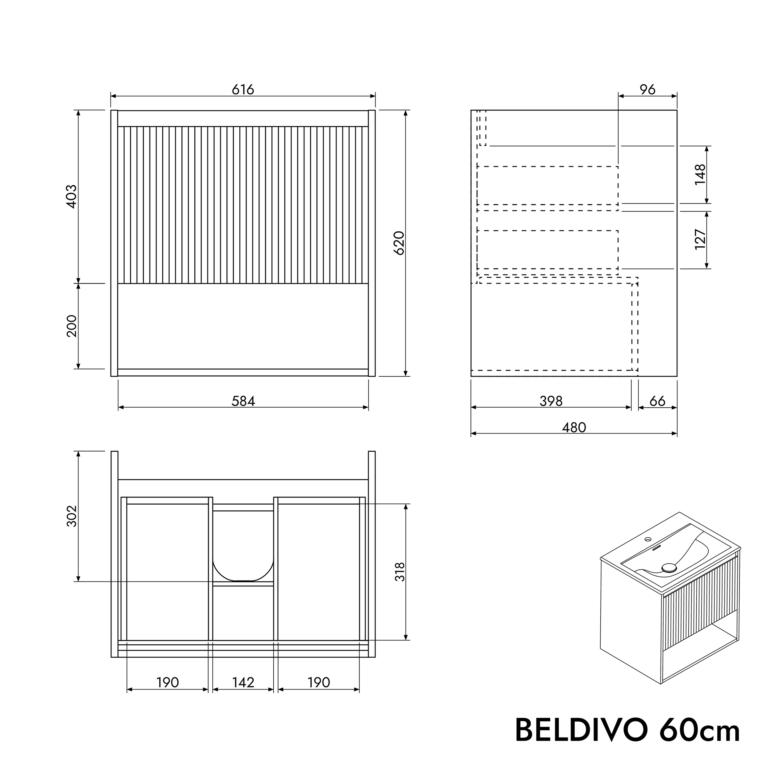 Conjunto de muebles de baño BELDIVO 60 cm con lavabo