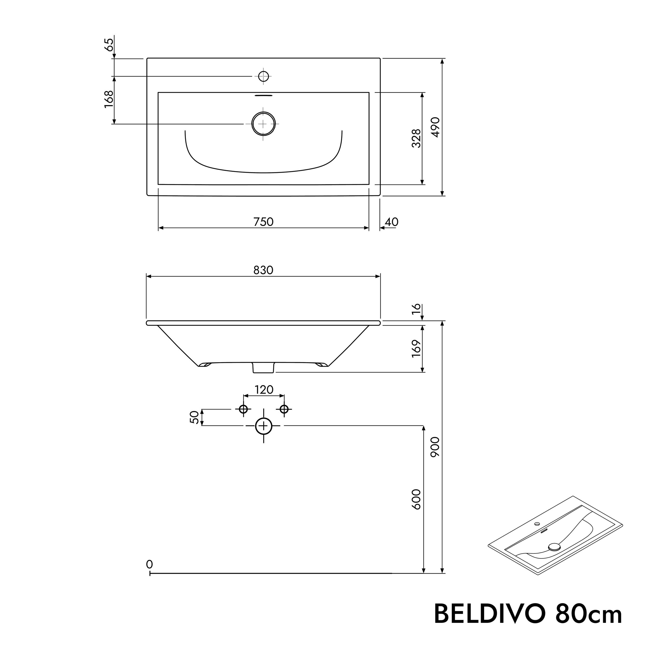 Conjunto de muebles de baño BELDIVO 80 cm con lavabo