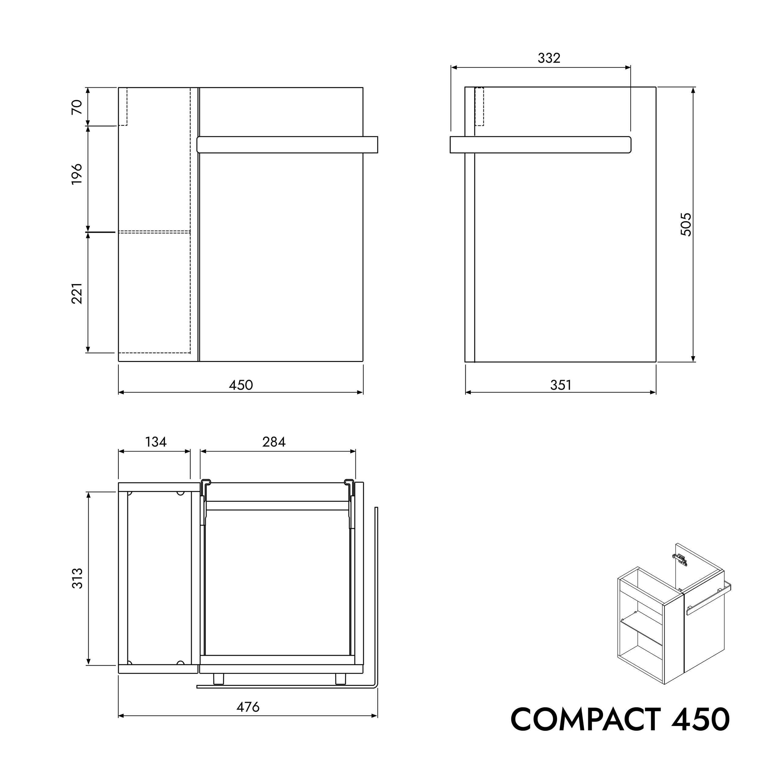 Mueble lavabo invitados WC COMPACT 450