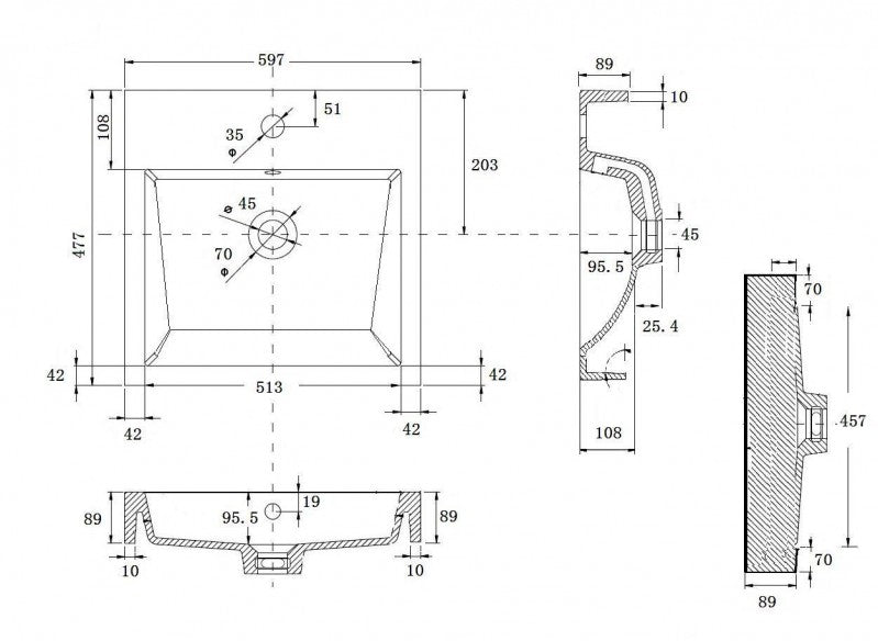 Lavabo de pared Lavabo de sobremesa BS6049 60 x 48 x 14cm 