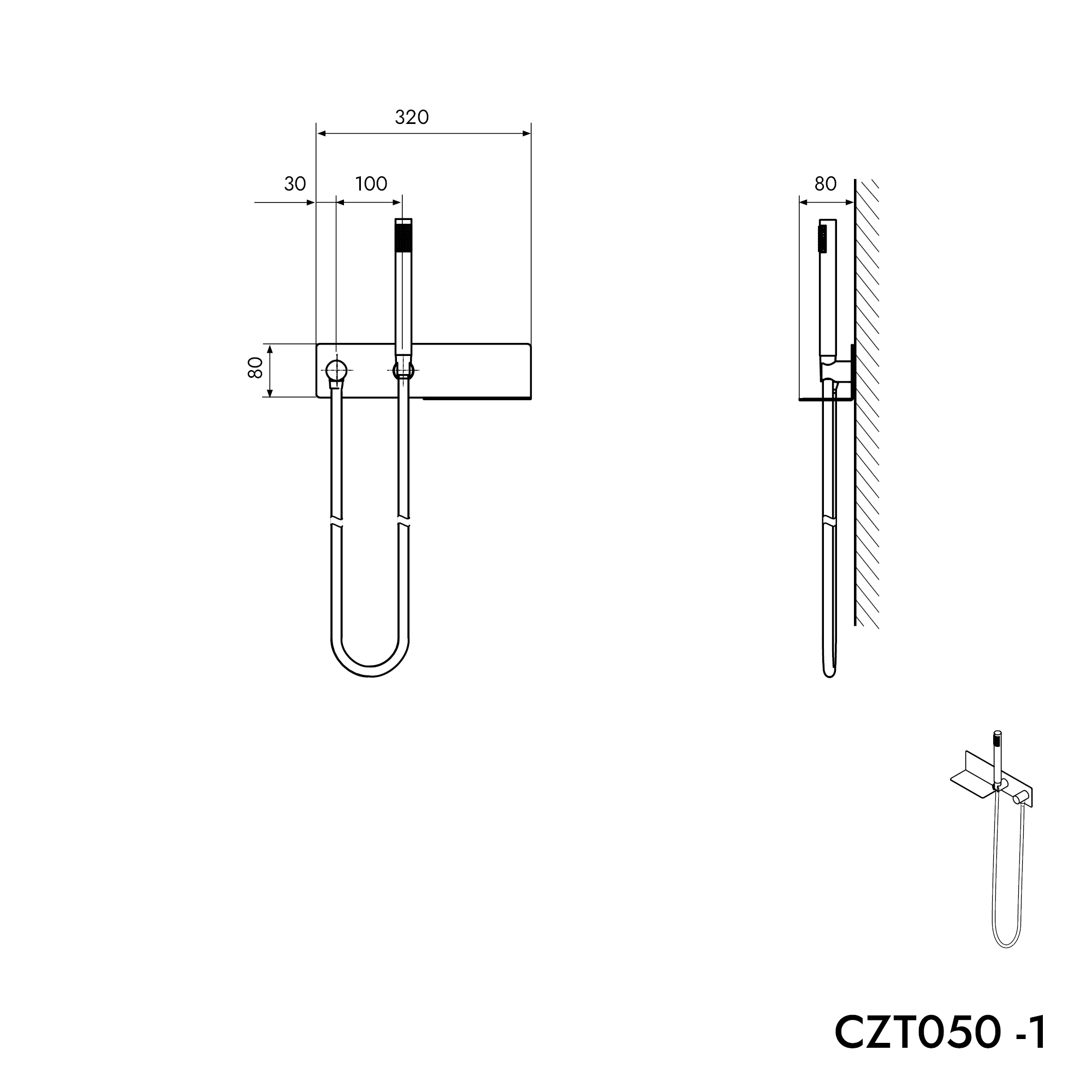 Codo de pared CZT050-1 con soporte para ducha