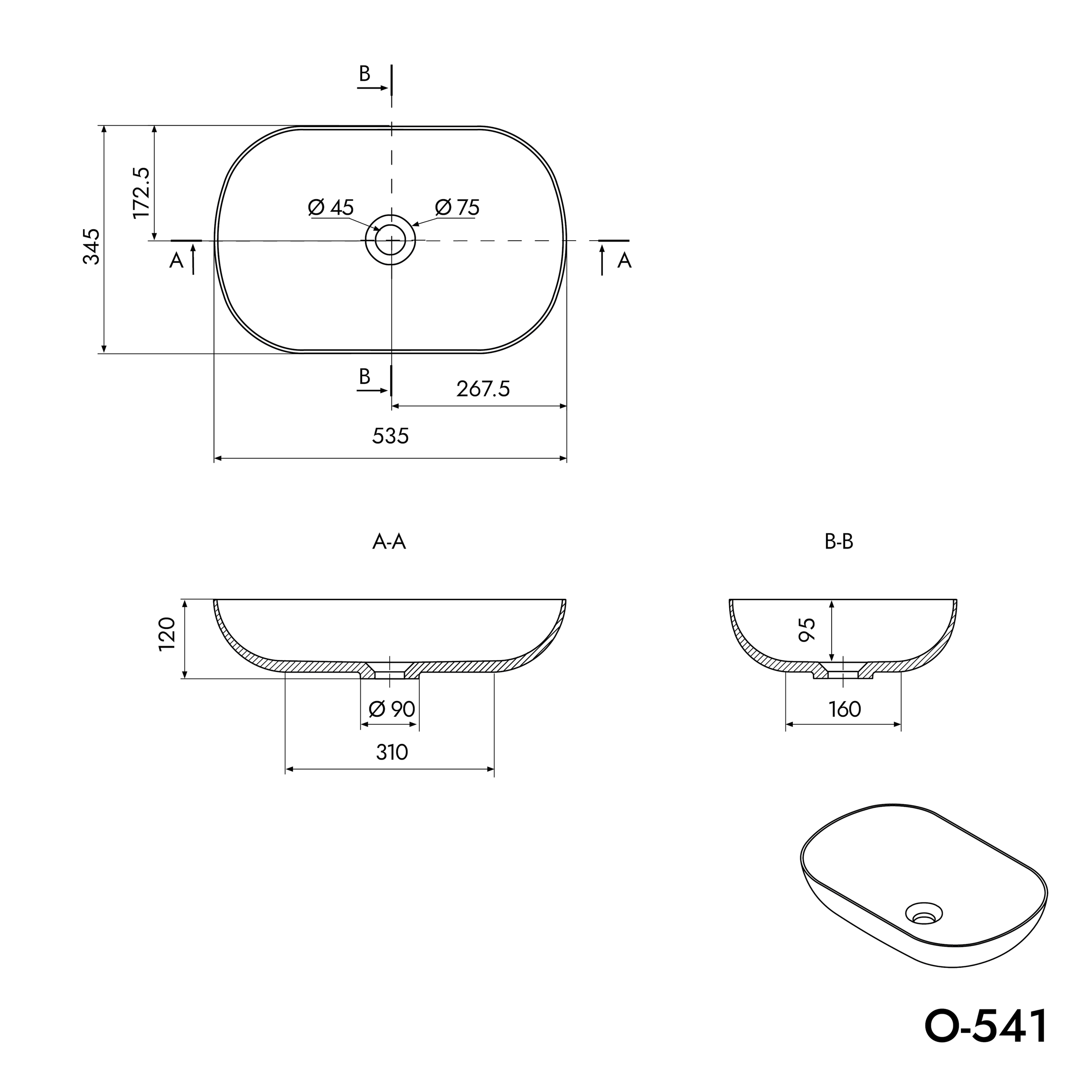 Lavabo sobre encimera O-541