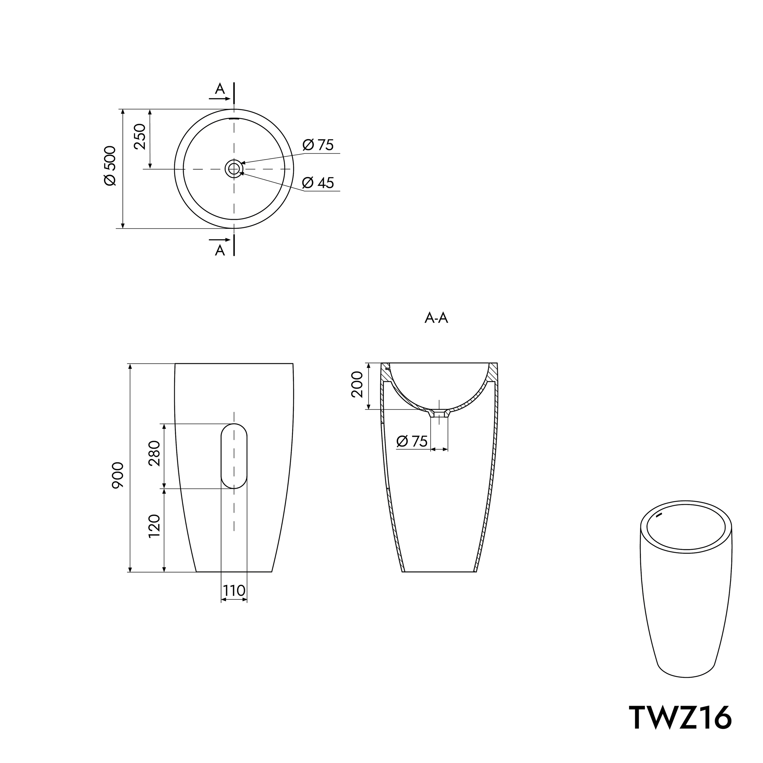Lavabo de pedestal TWZ16
