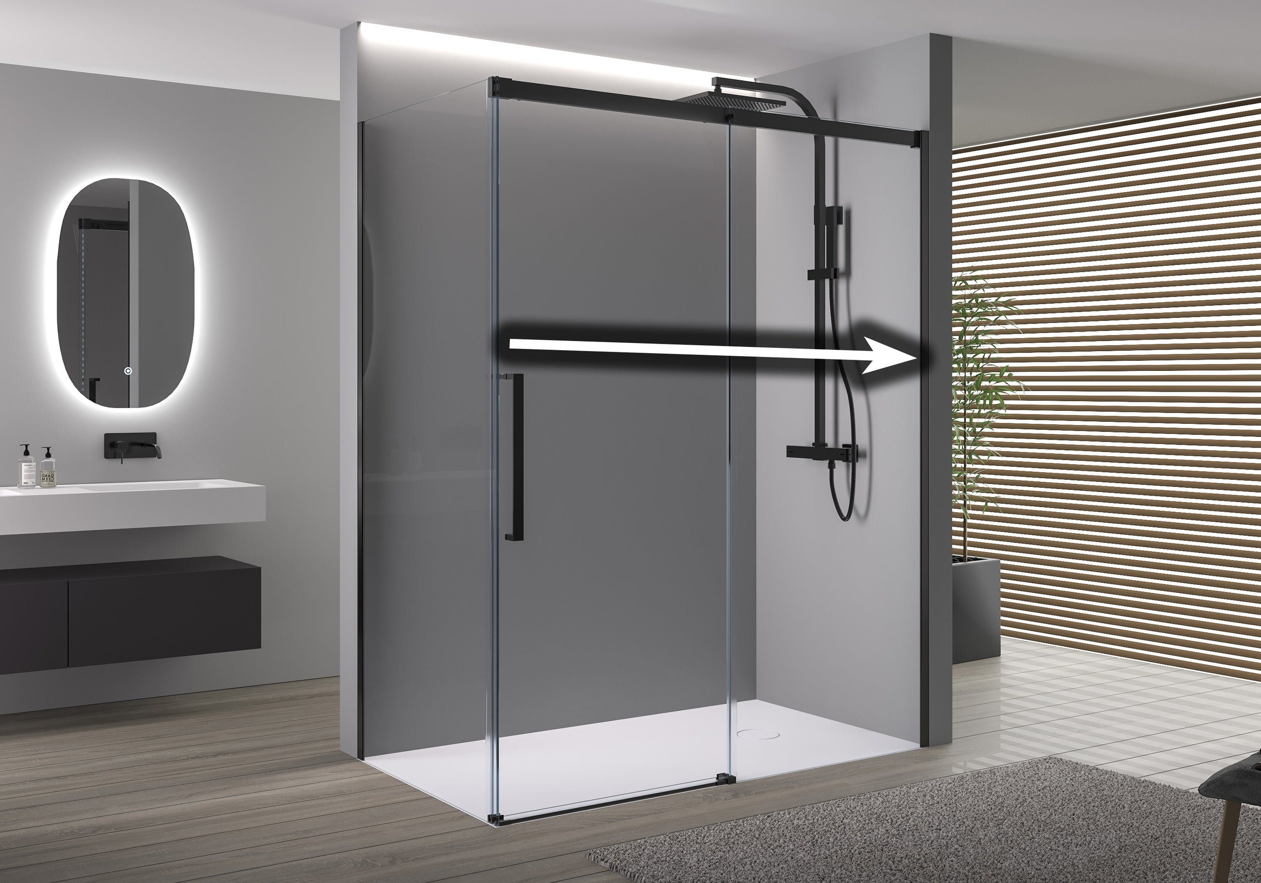 Ducha rinconera con puerta corredera Soft-Close DX906 FLEX