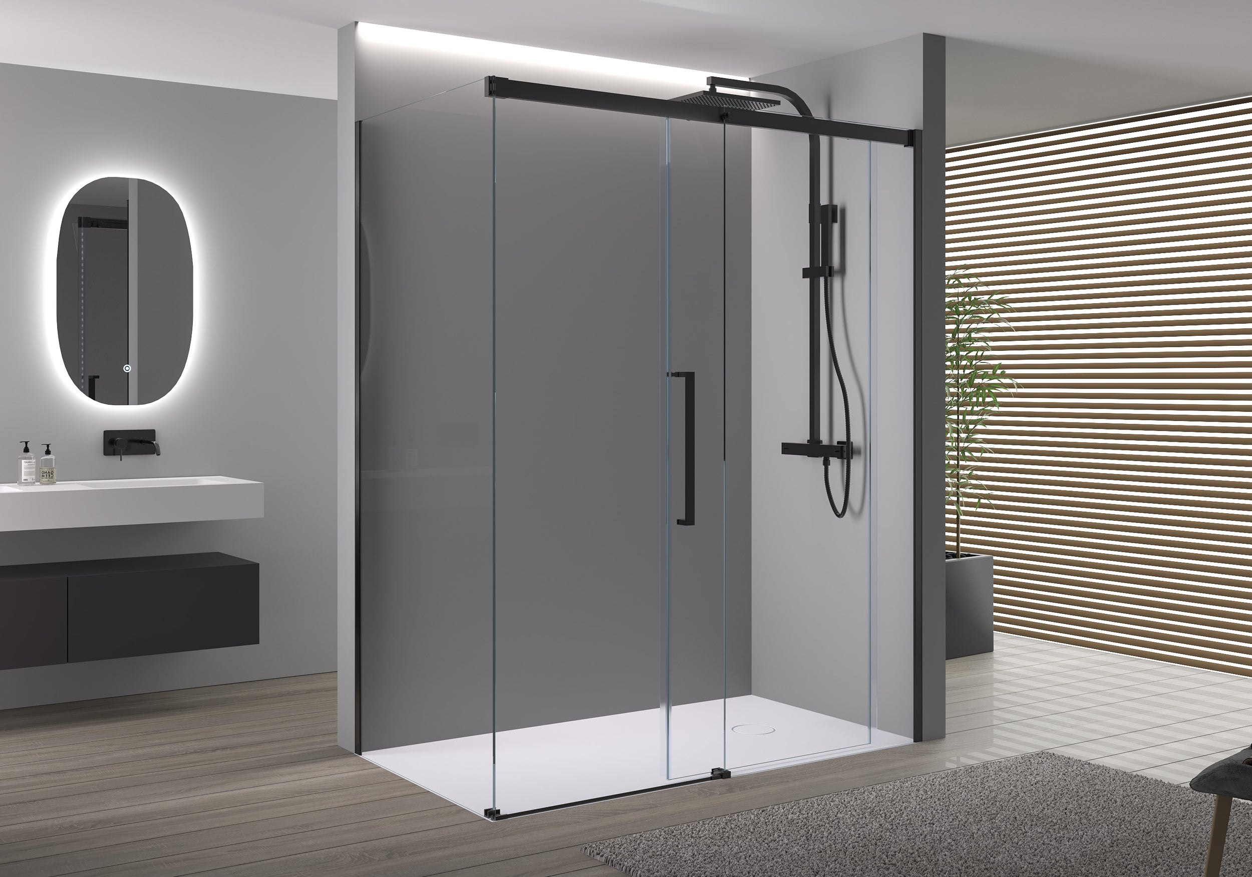 Ducha rinconera con puerta corredera Soft-Close DX906 FLEX