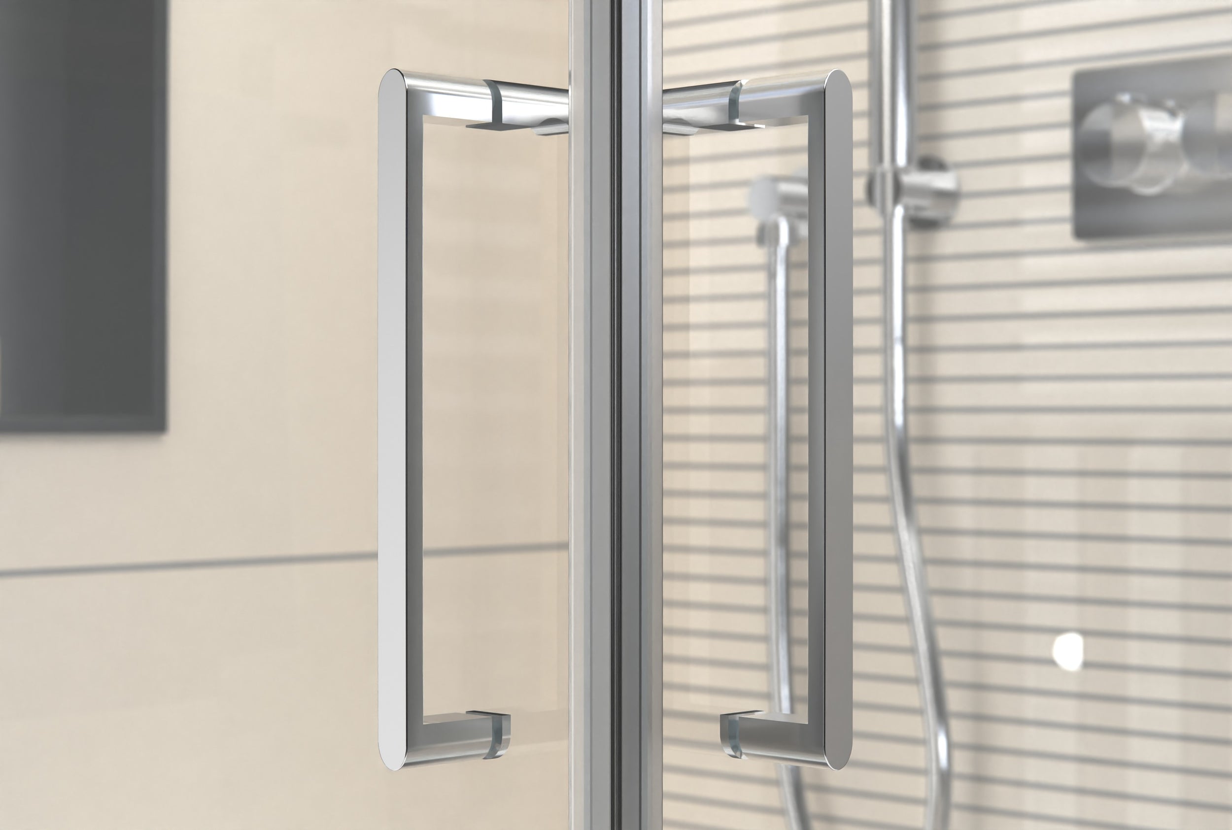 Ducha de esquina con dos puertas giratorias en panel fijo NT407