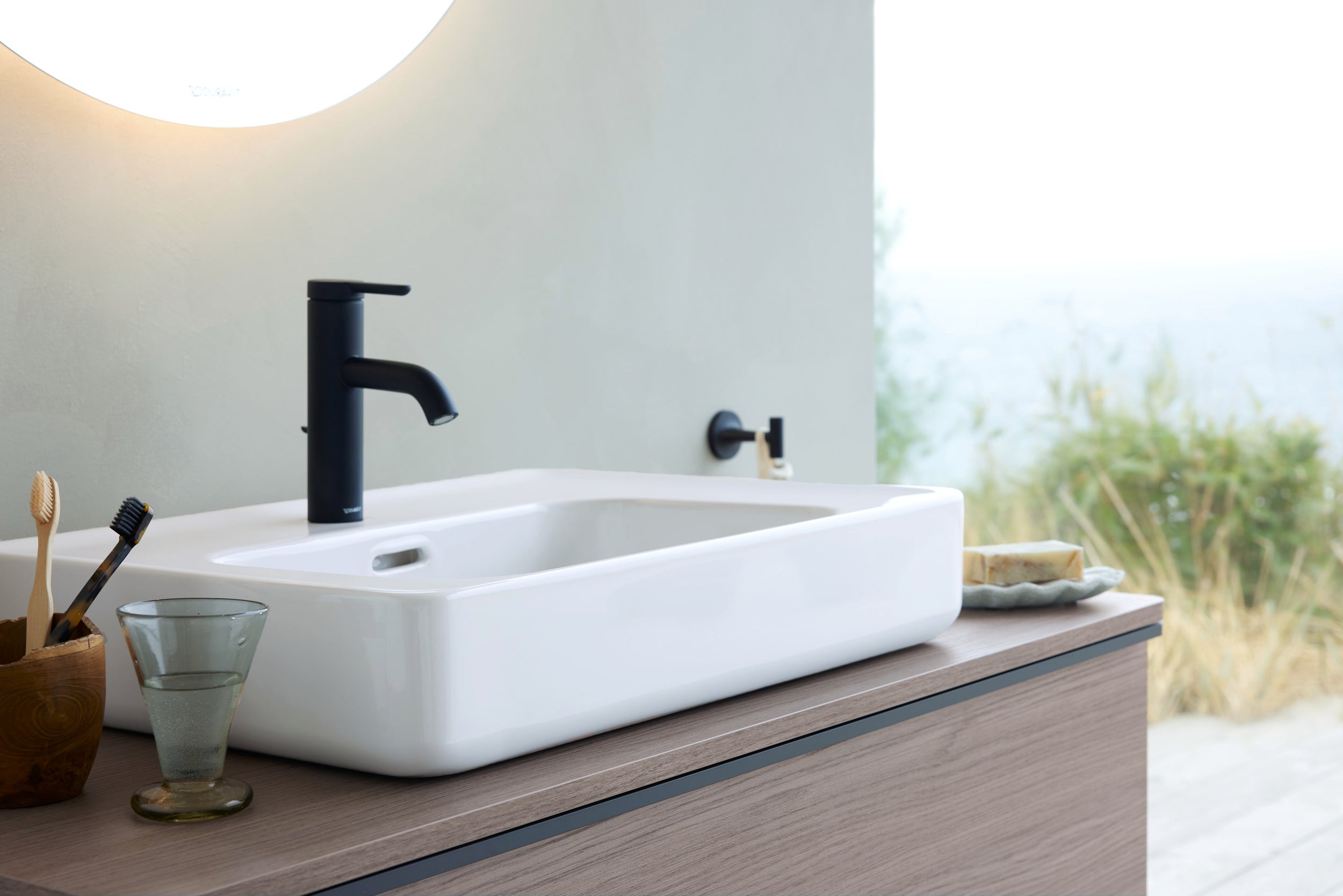 Lavabo sobre encimera Duravit Soleil, 56 cm, blanco alto brillo