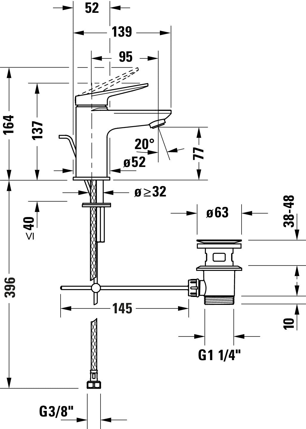 Duravit Wave Mezclador monomando de lavabo S con barra extraíble