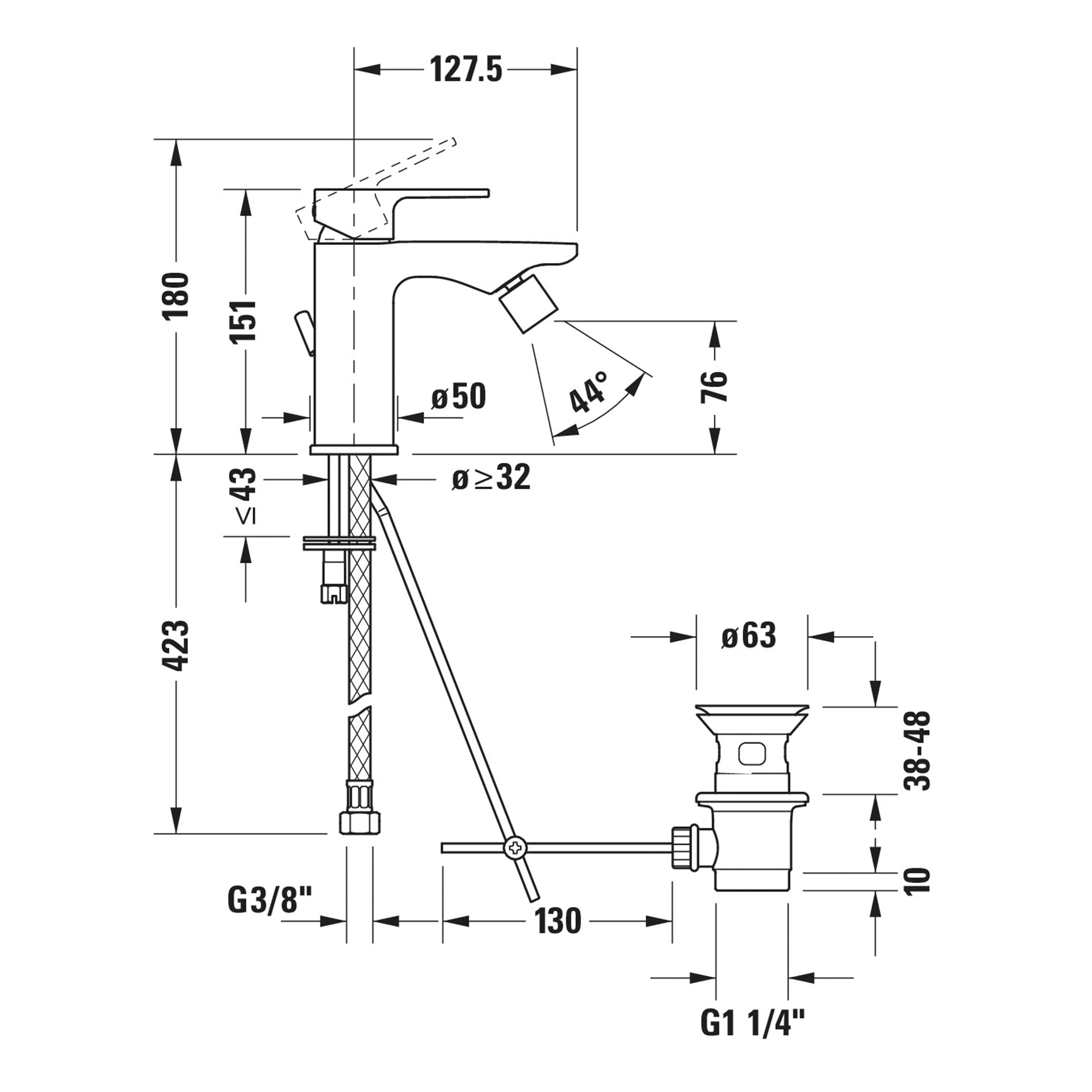 Duravit B.3 mezclador de bidé, cromo