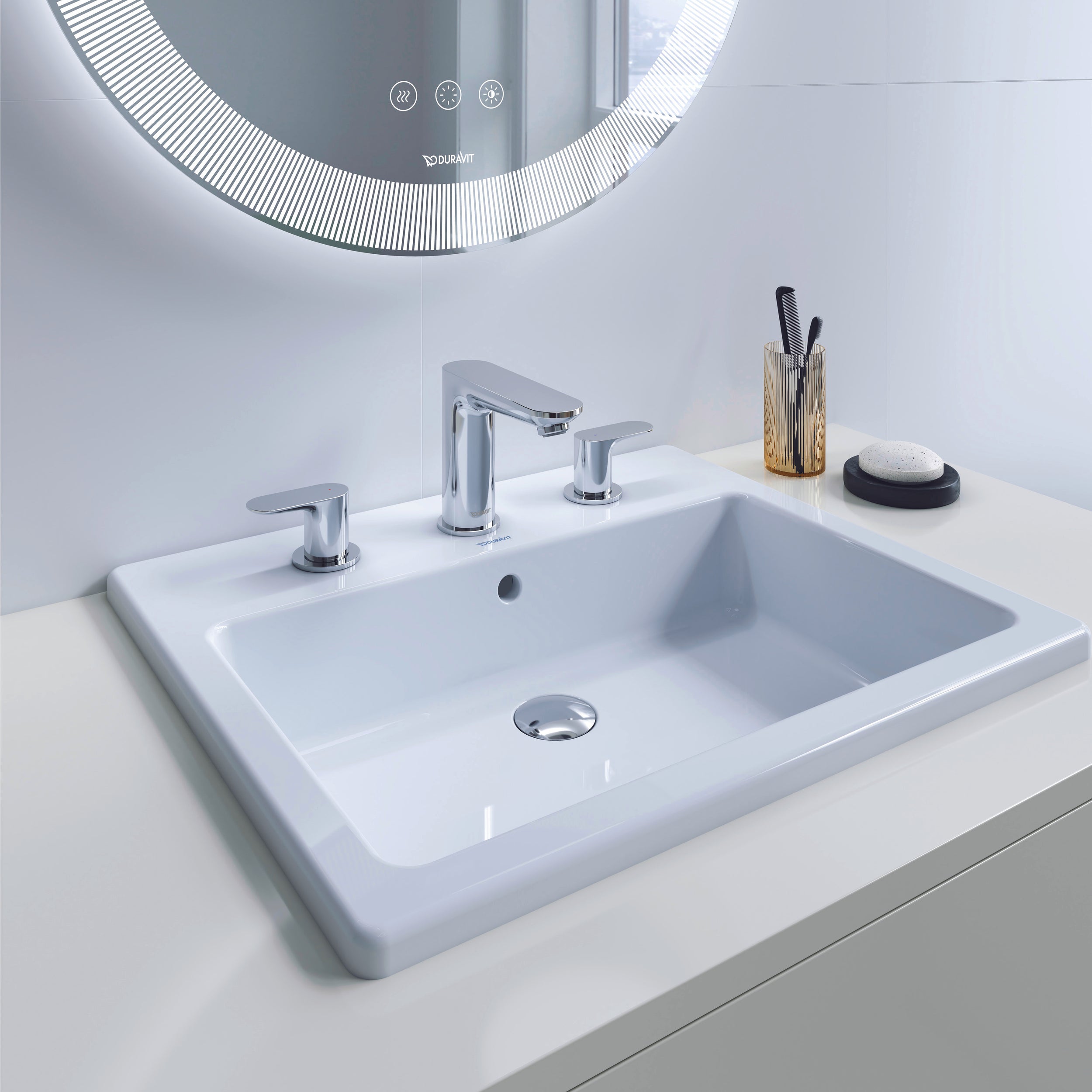 Duravit Wave Mezclador de lavabo de 3 agujeros con desagüe automático push-open - color seleccionable