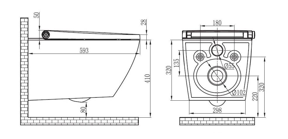 Juego completo de inodoro con ducha Basic 1104 con elemento de pared previa Geberit Duofix